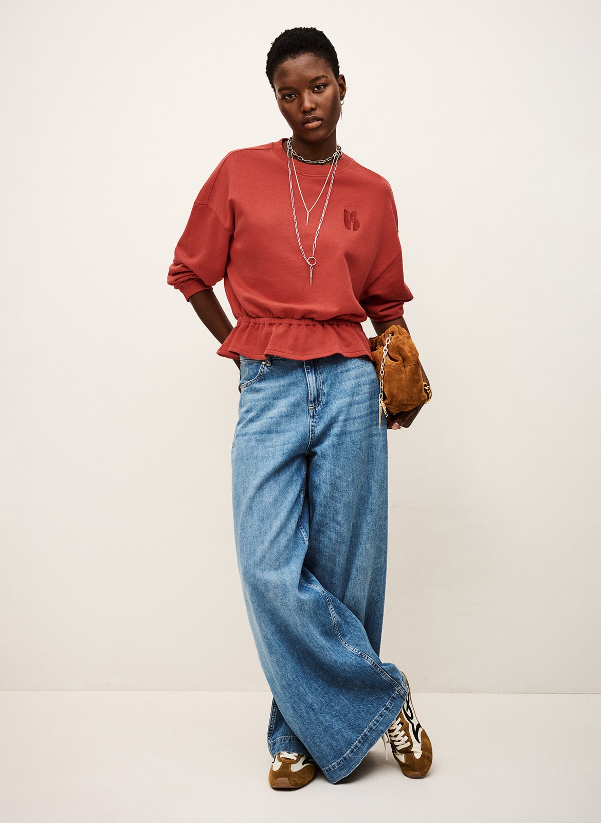 Sweat col rond en coton mélangé BA&SH Rouge