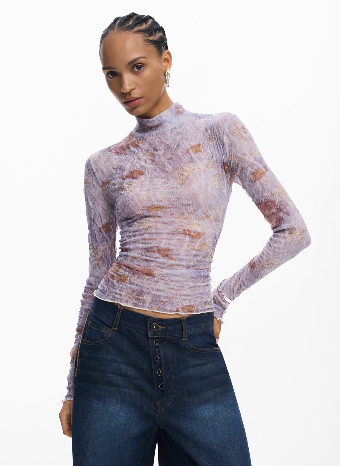 Figurbetontes Top mit Stehkragen und Print DESIGUAL Rot