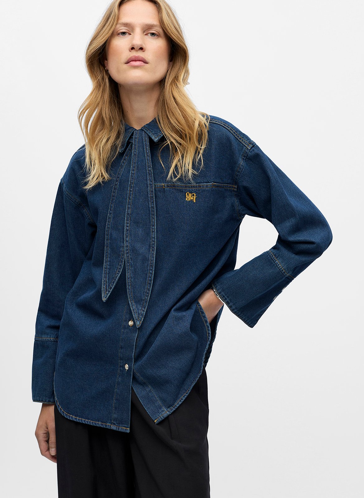 Chemise à cravate ample en denim OBJECT Bleu