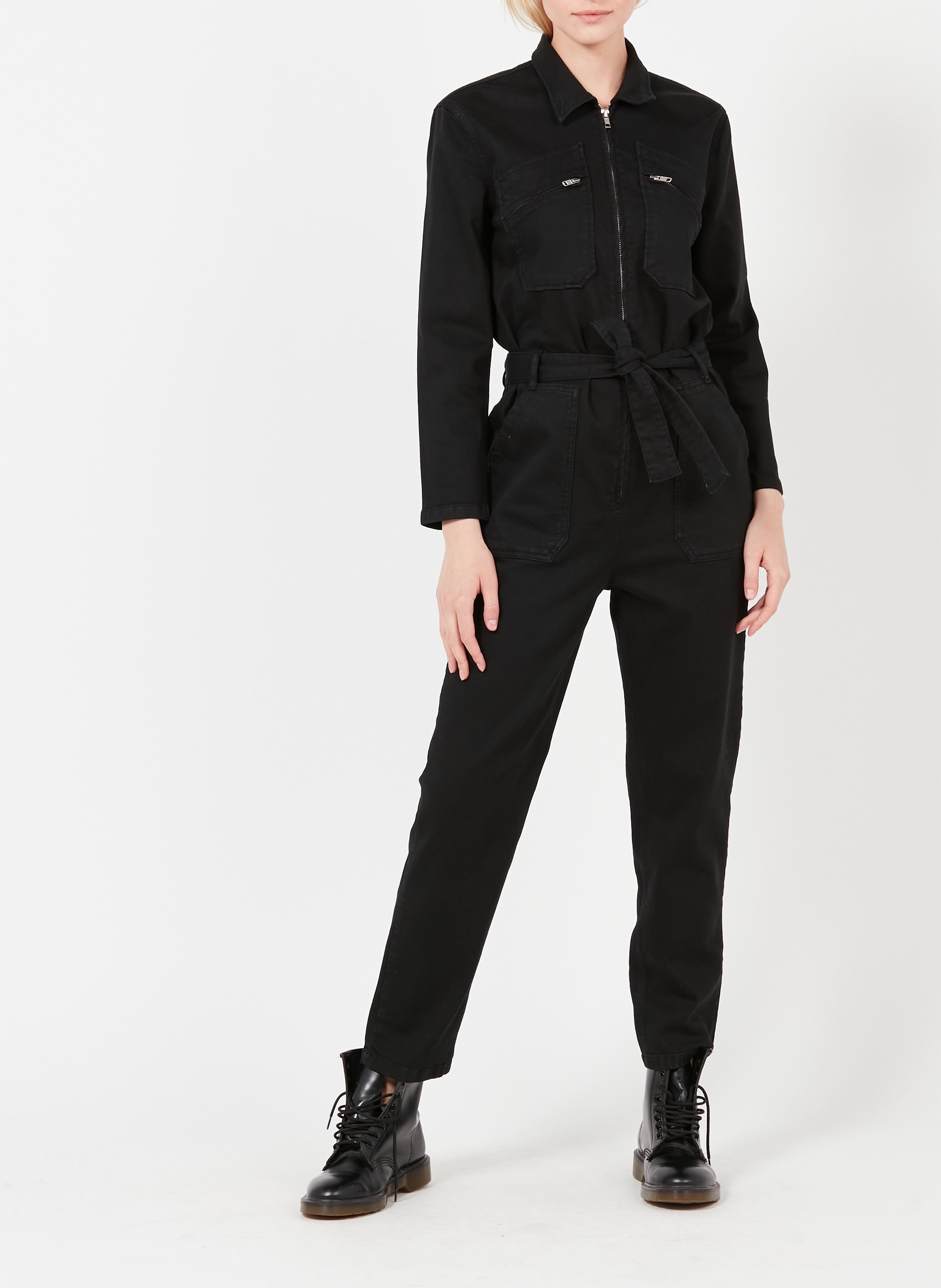 Jumpsuit aus Baumwoll-Mix mit klassischem Kragen und Reißverschluss ACQUAVERDE Schwarz
