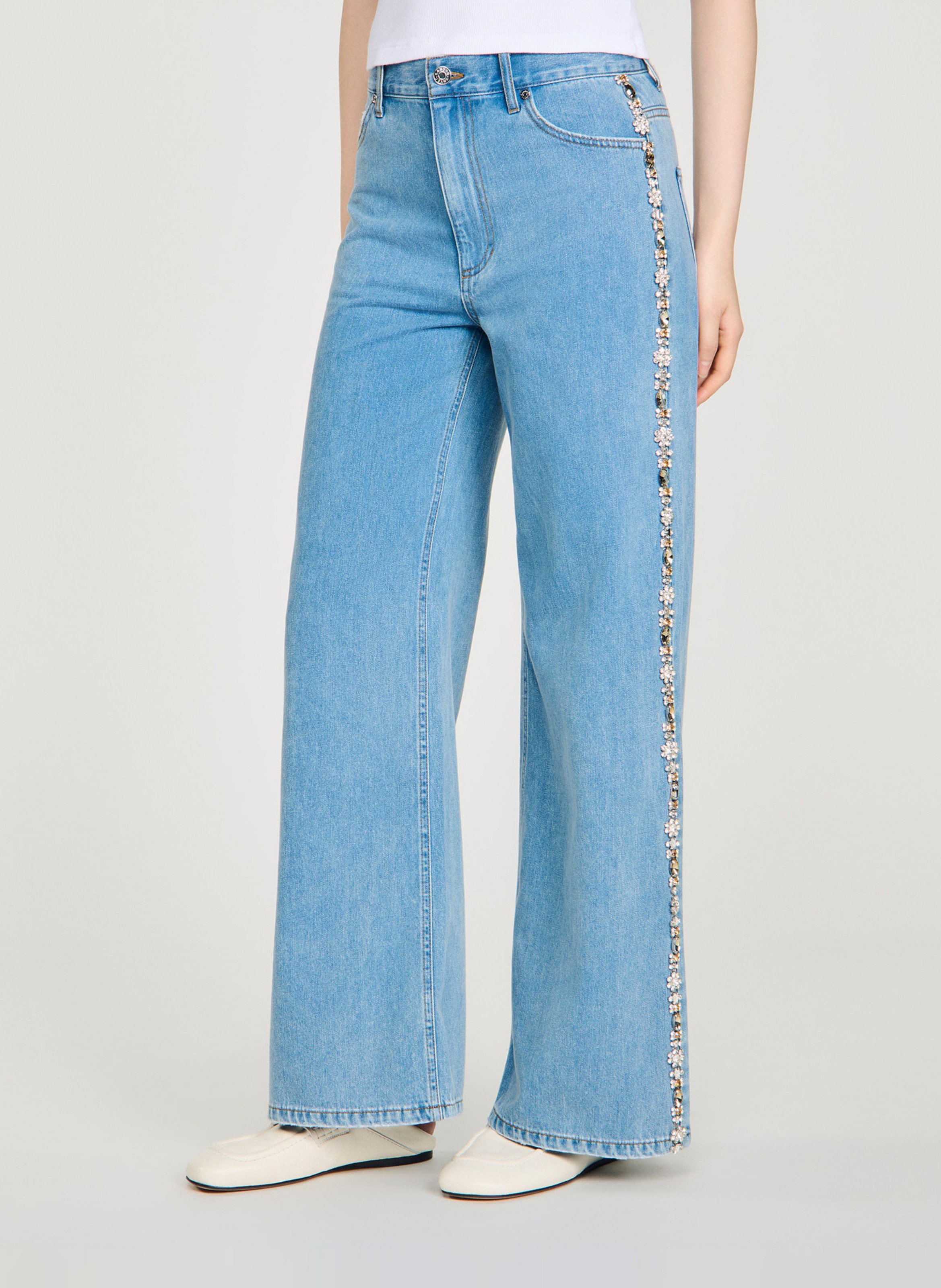 Straight cotton-blend pants SANDRO Blue