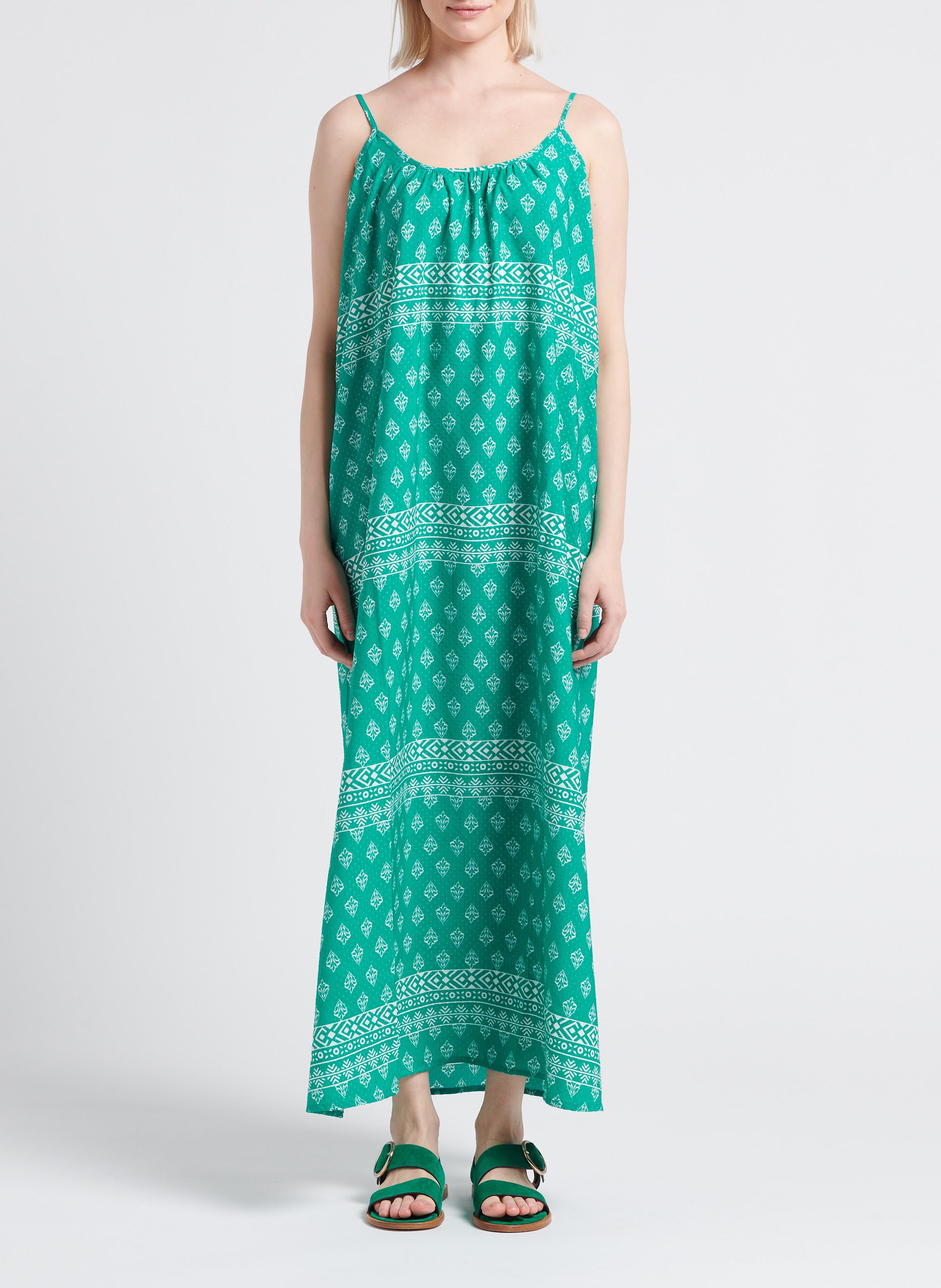 Lange jurk met ronde hals en print VILA Groen