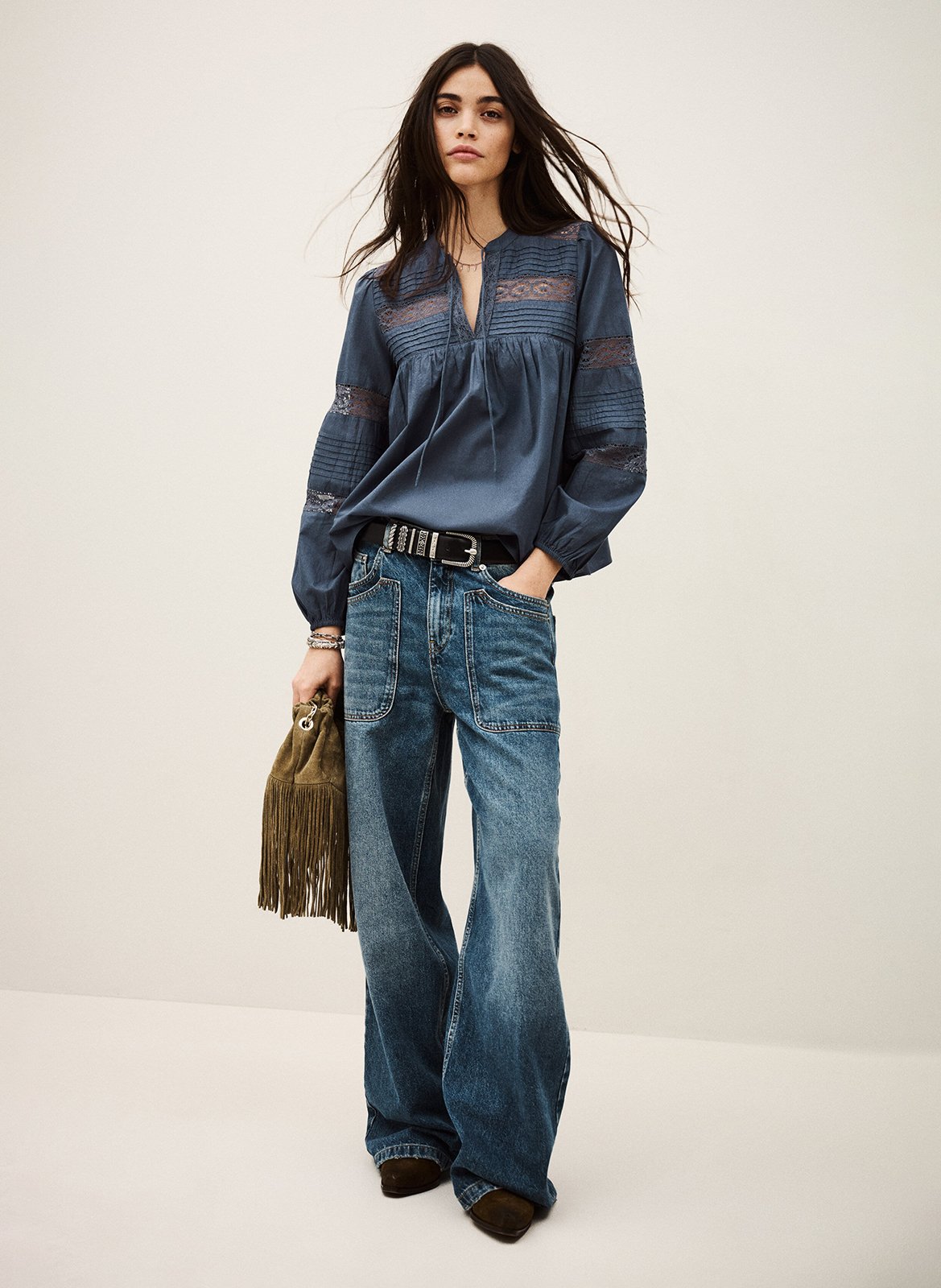 Top droit col tunisien en coton BA&SH Bleu