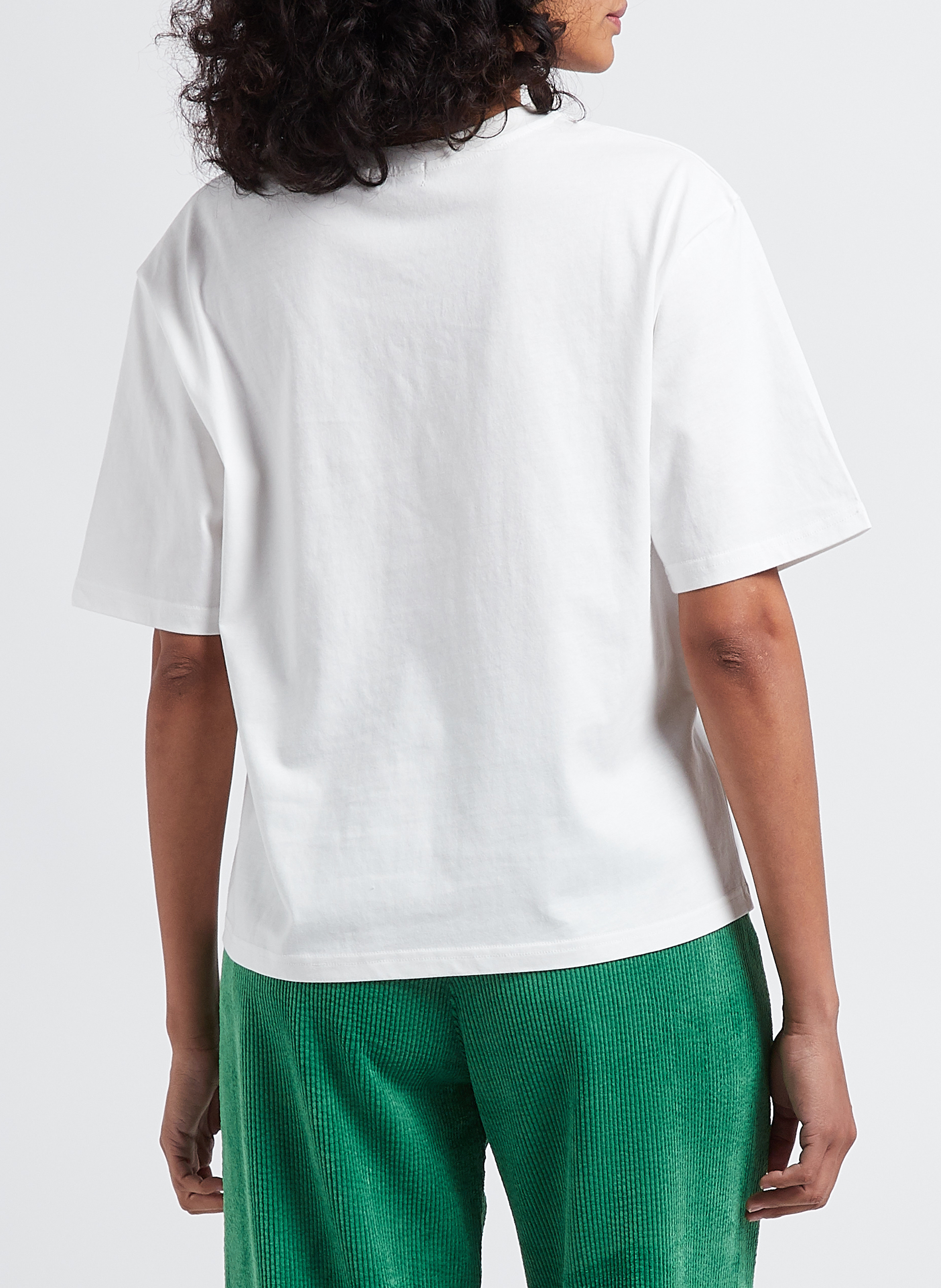 Round-neck embroidered cotton T-shirt INDEE White