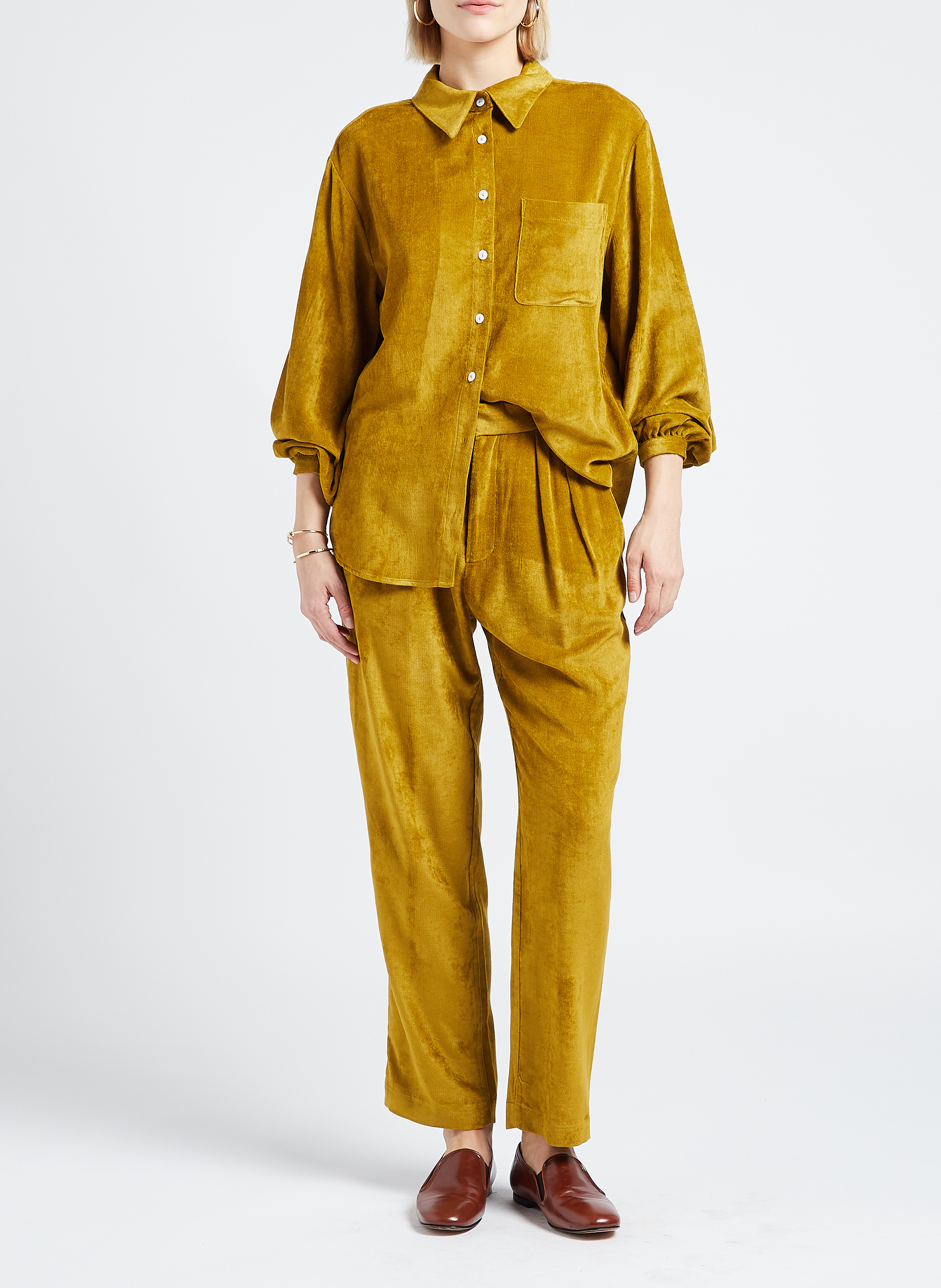 Chemise droite col classique en velours THE NEW SOCIETY Vert