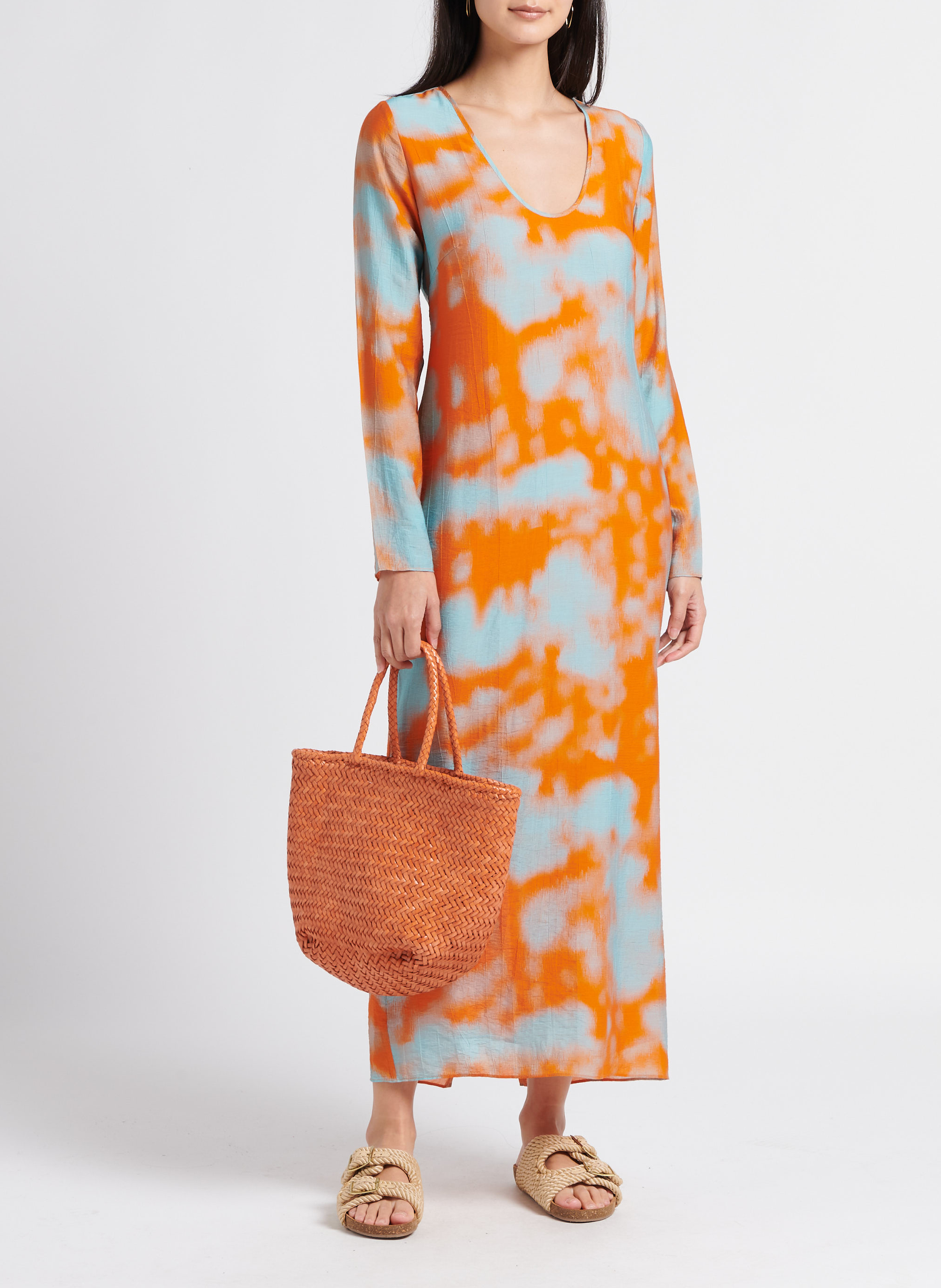 Bedrucktes Maxikleid mit Rundhalsausschnitt SAMSOE SAMSOE Orange