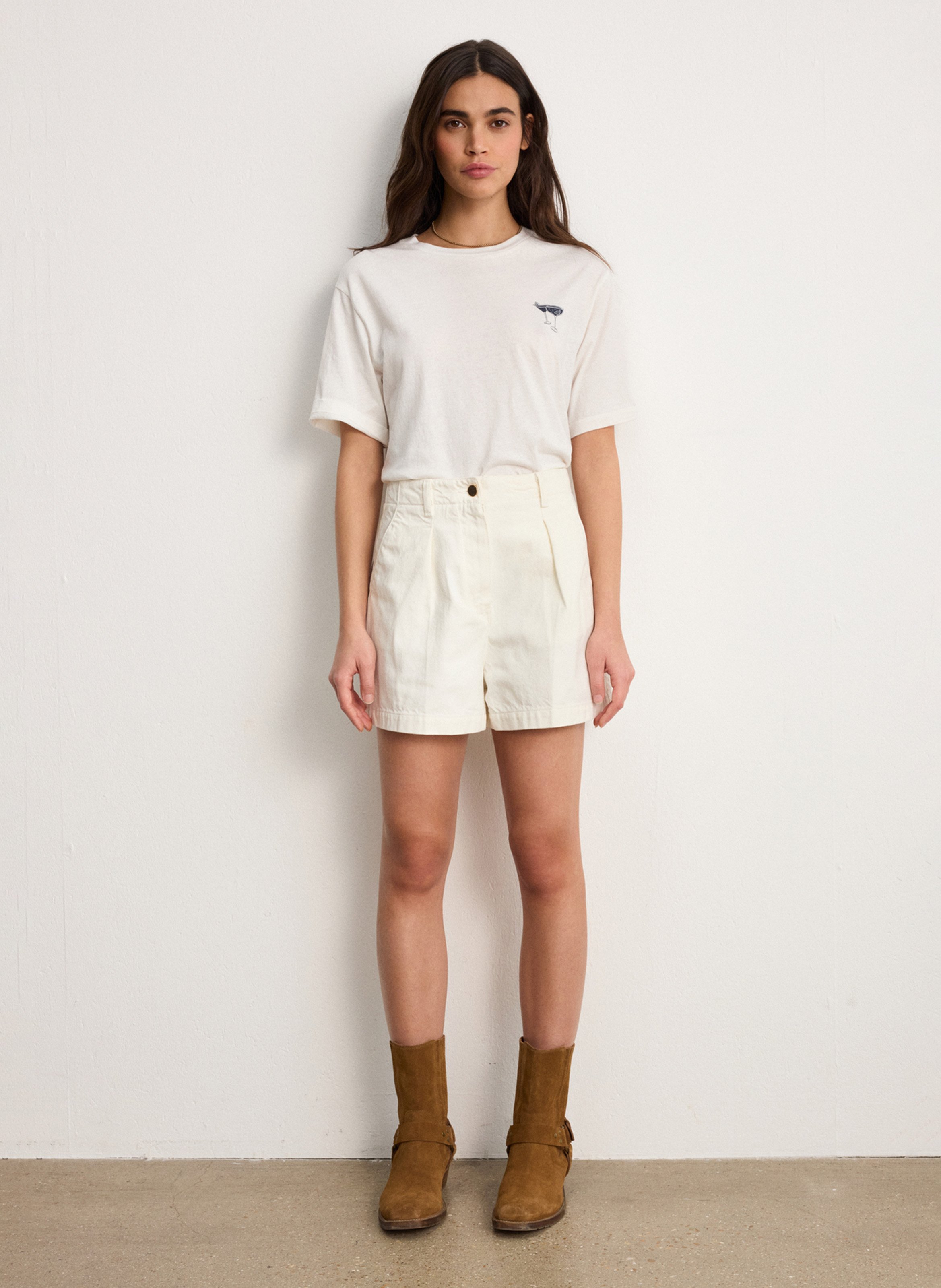 Wijde short van katoenmix met hoge taille PABLO Beige