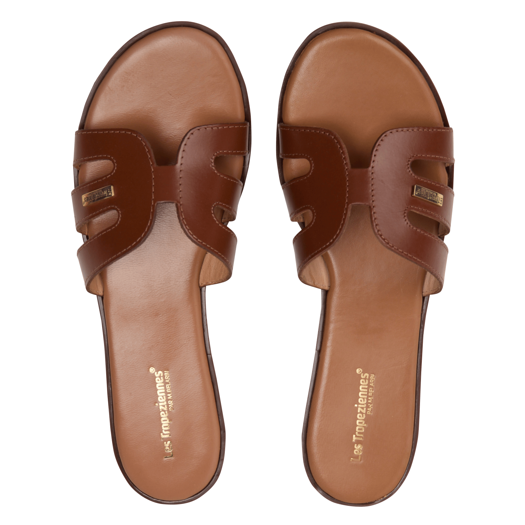 Mules plates unies en cuir LES TROPEZIENNES PAR M.BELARBI Marron