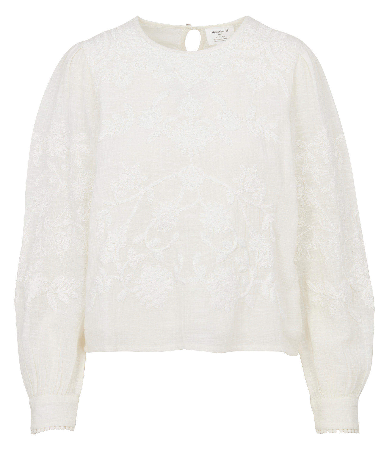 Top brodé en coton col rond MAISON 123 Blanc