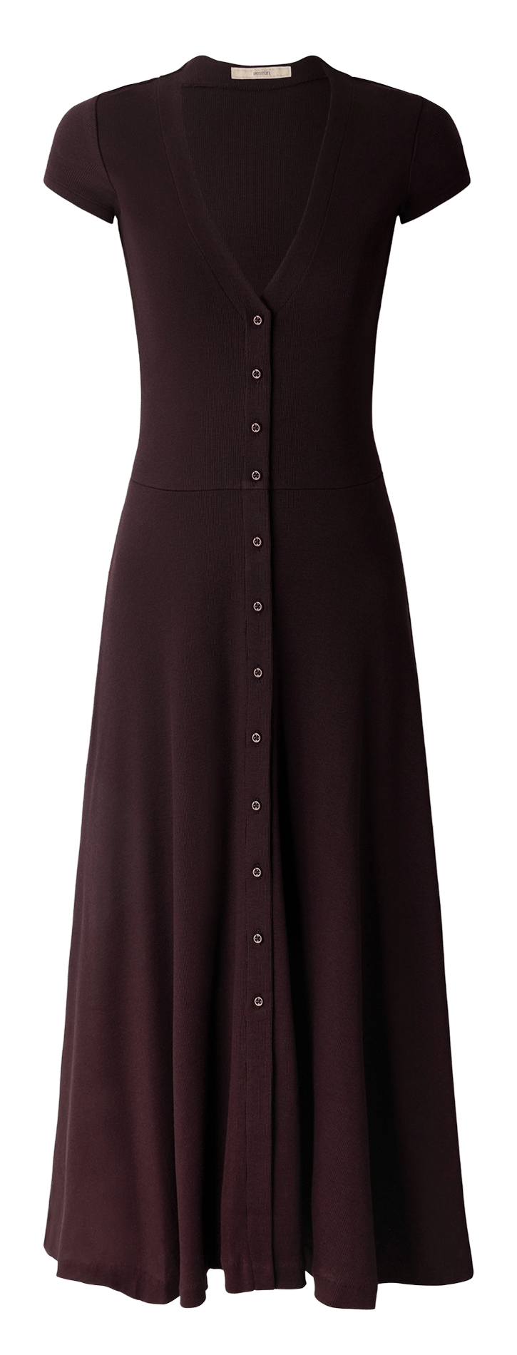 Robe midi droite encolure V en coton bio mélangé SESSUN Brown