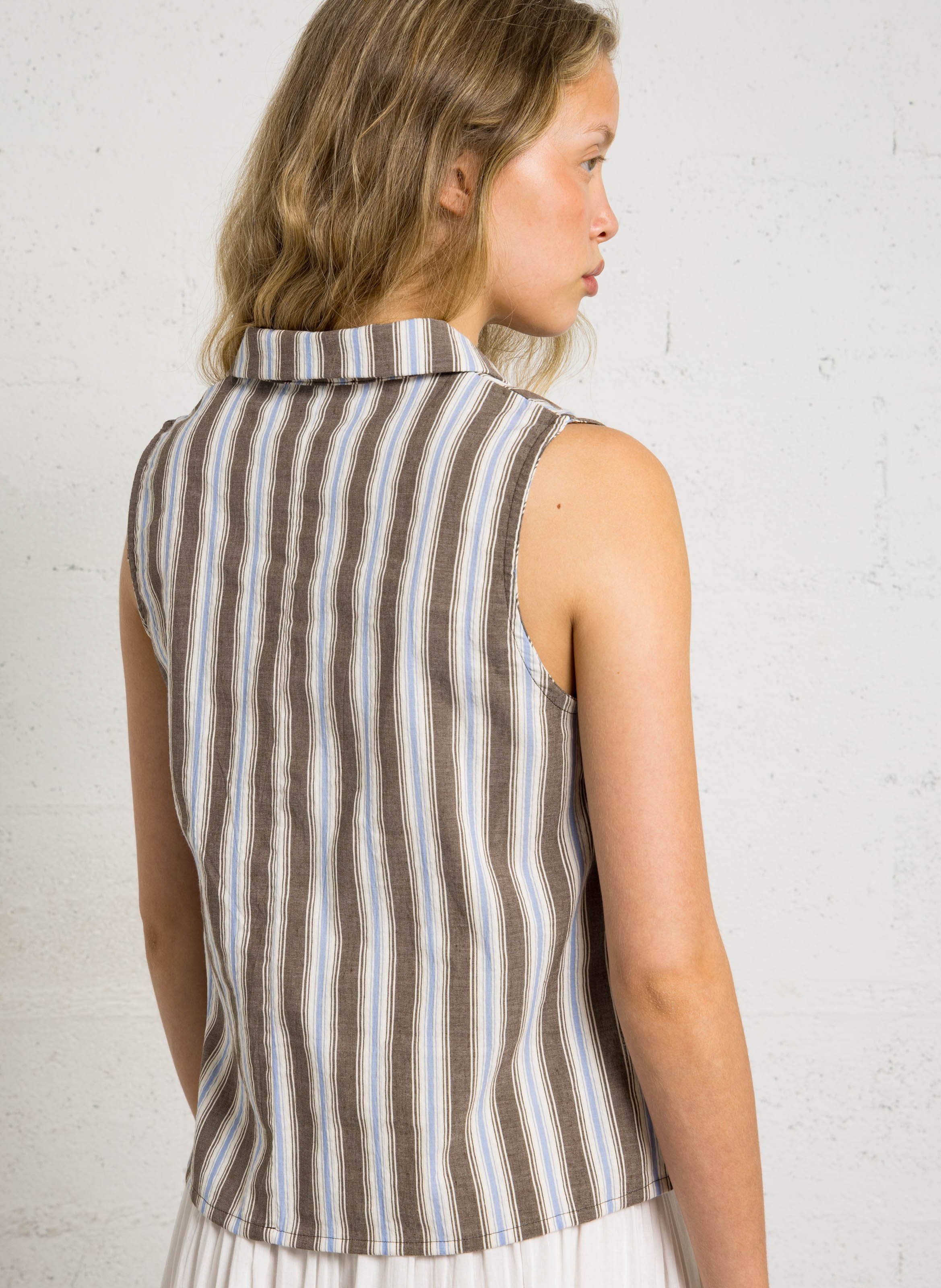 Ärmelloses gestreiftes Hemd aus Baumwollmischung HOD PARIS Braun