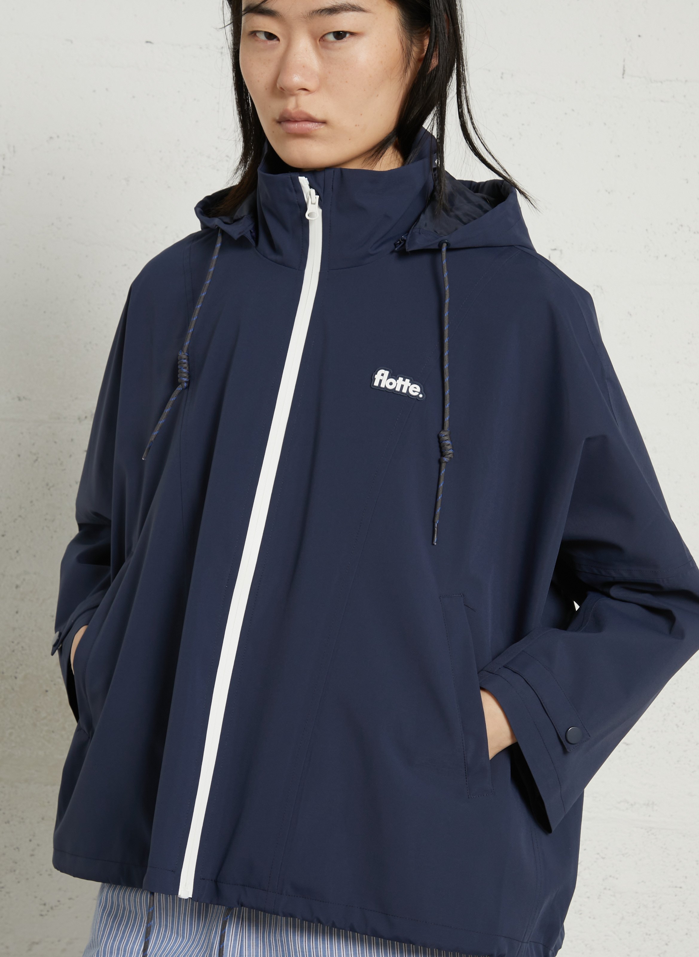 Buttoned and zipped high-neck fitted raincoat FLOTTE Blue