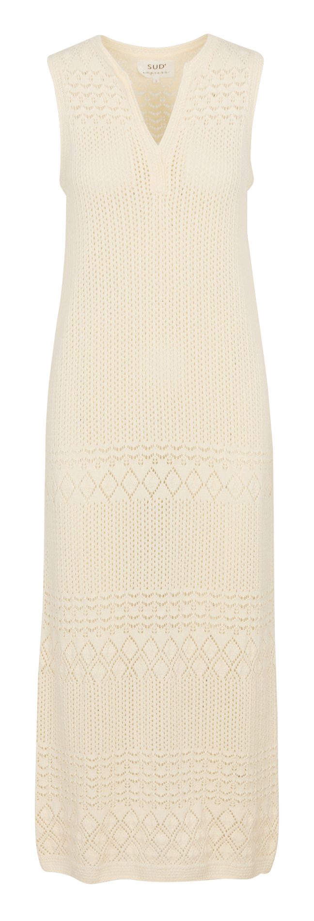 Robe longue col V en coton SUD EXPRESS Beige