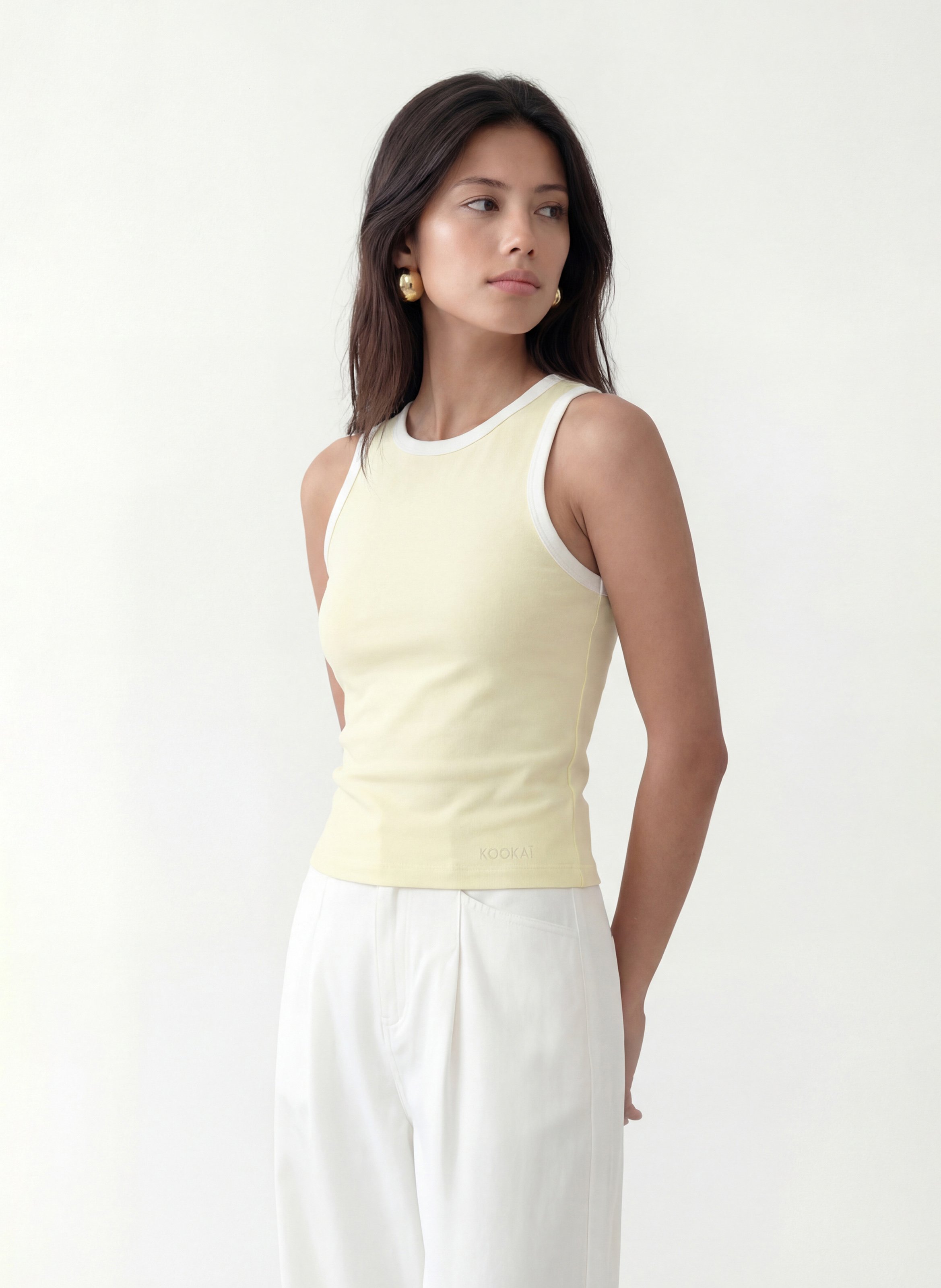 Débardeur col rond en coton KOOKAI Jaune