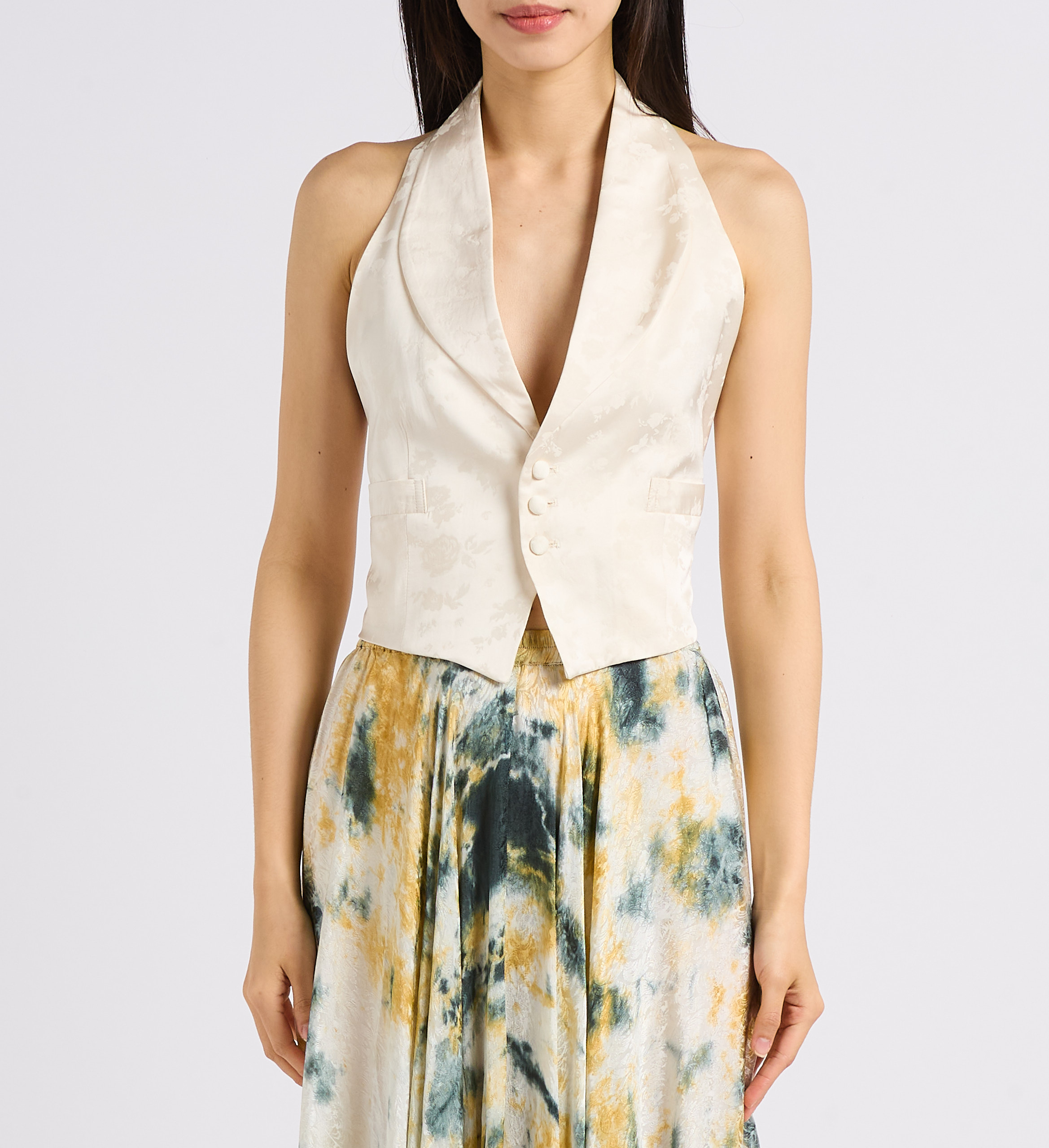 Kostuumvestje met blote rug en satijnglans MES DEMOISELLES Wit