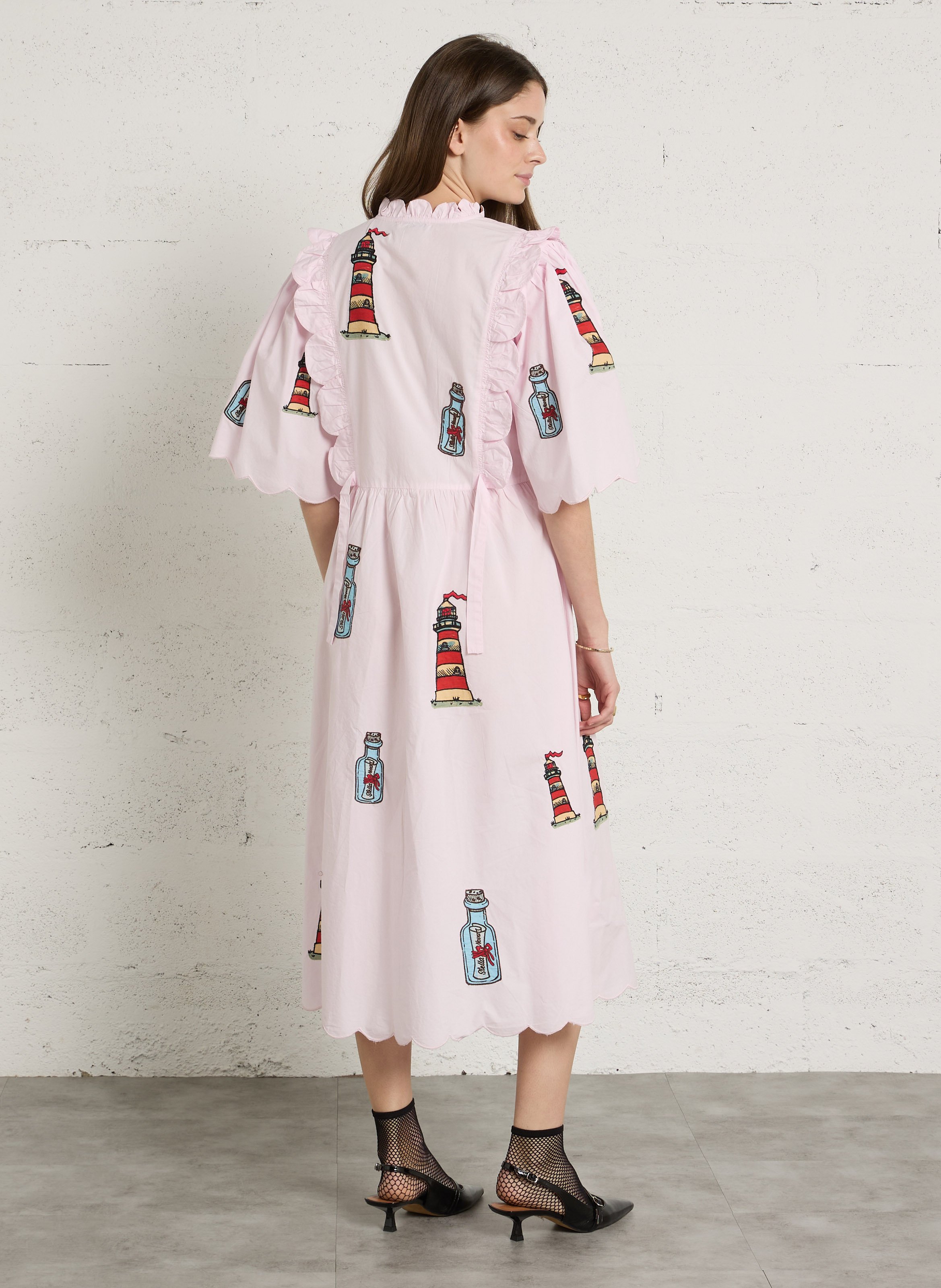 Long loose-fit organic cotton dress STELLA NOVA Pink