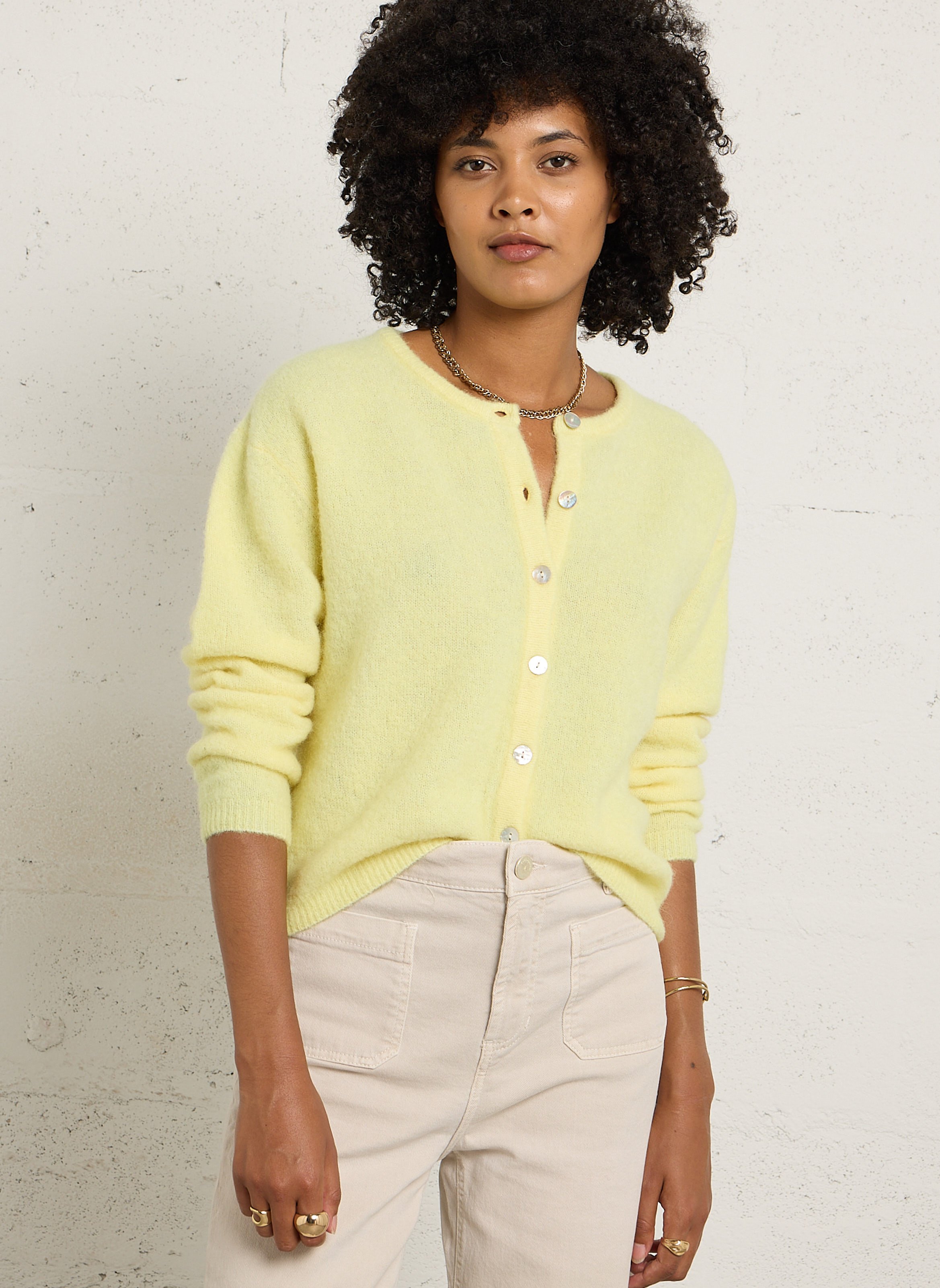 Gilet ample col rond en laine mélangée AMERICAN VINTAGE Jaune