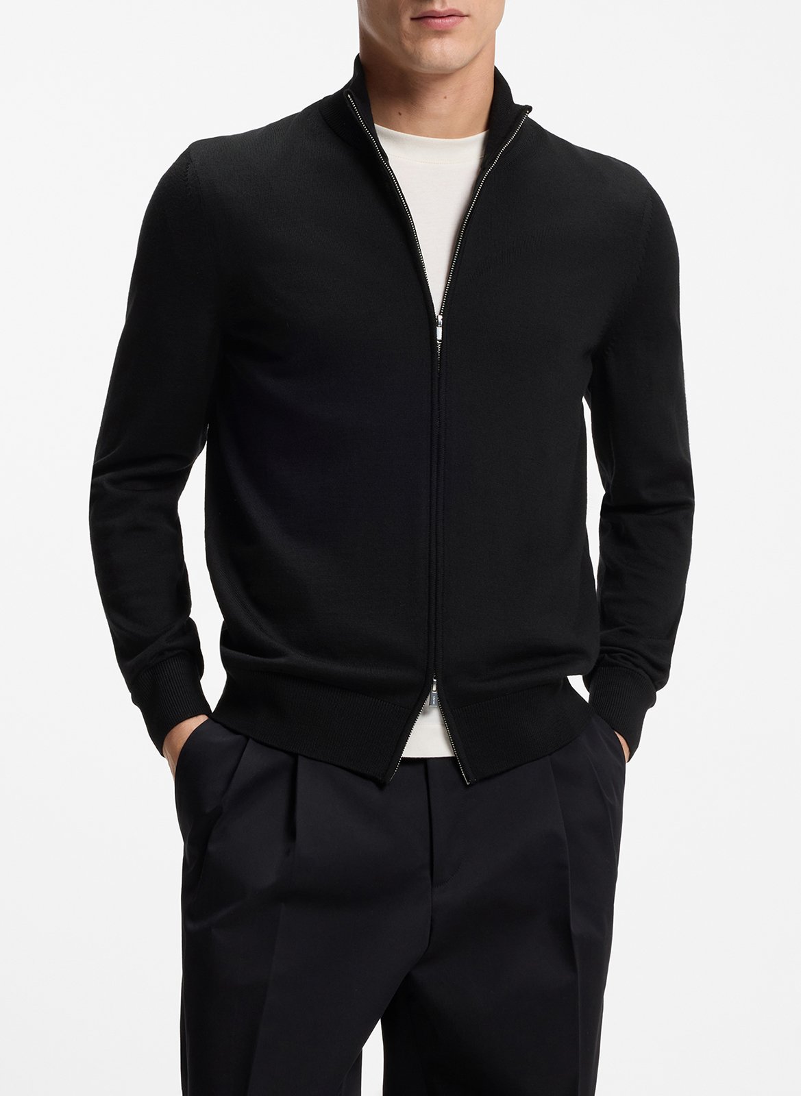 Pull zippé en laine mérinos BOSS
