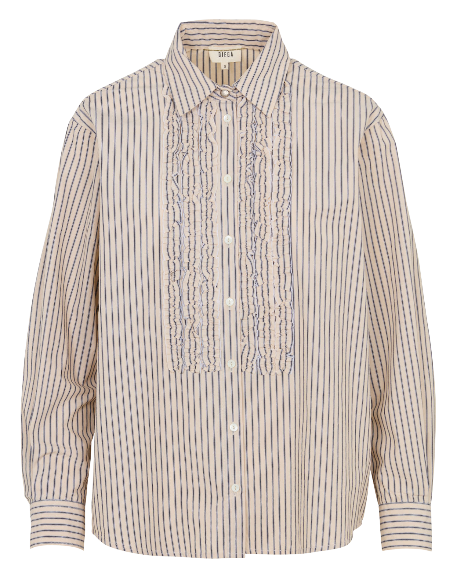 Gestreiftes Bio-Baumwollhemd mit Rüschen DIEGA Beige