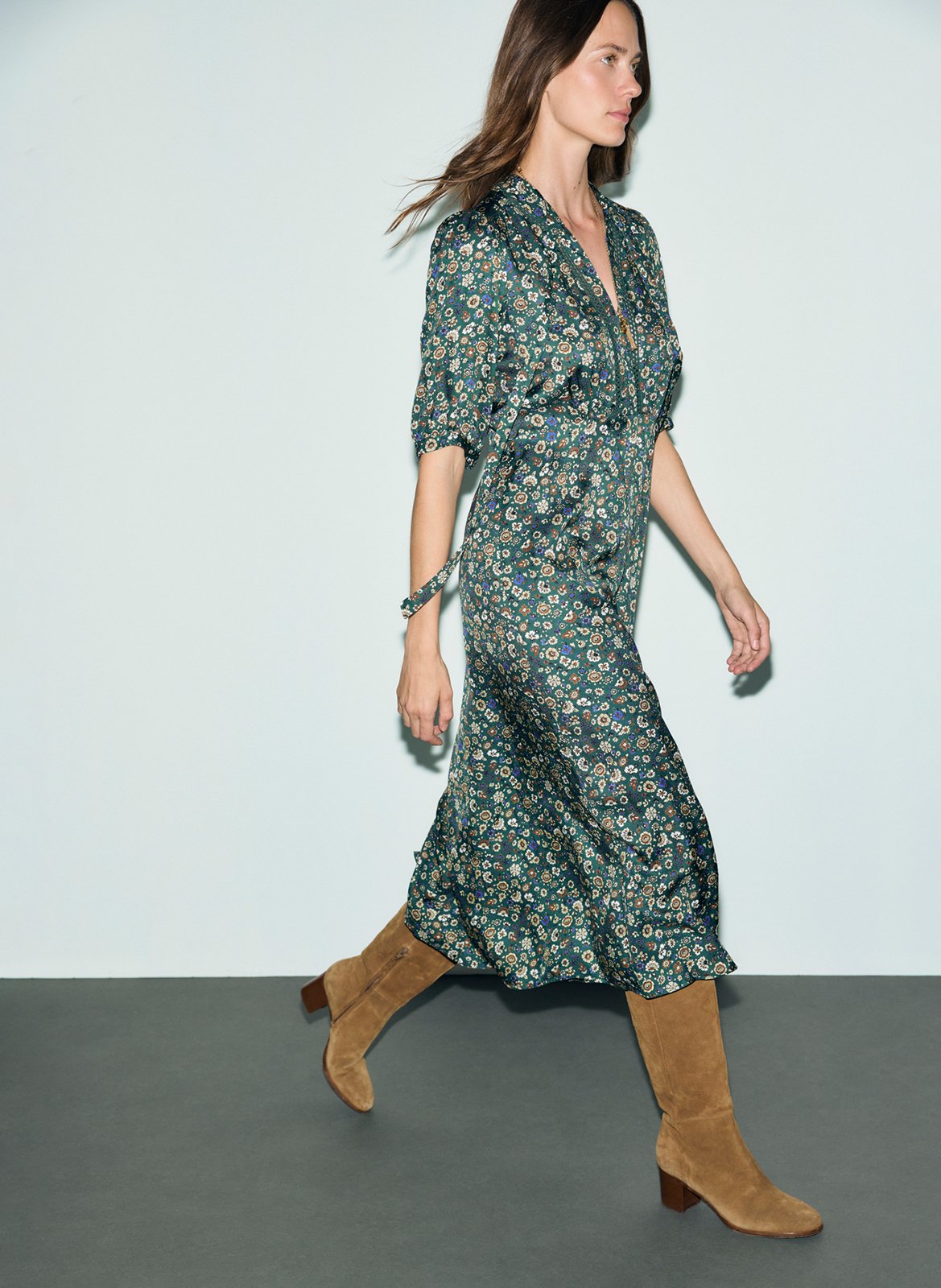 Fitted V-neck printed dress GERARD DAREL Green