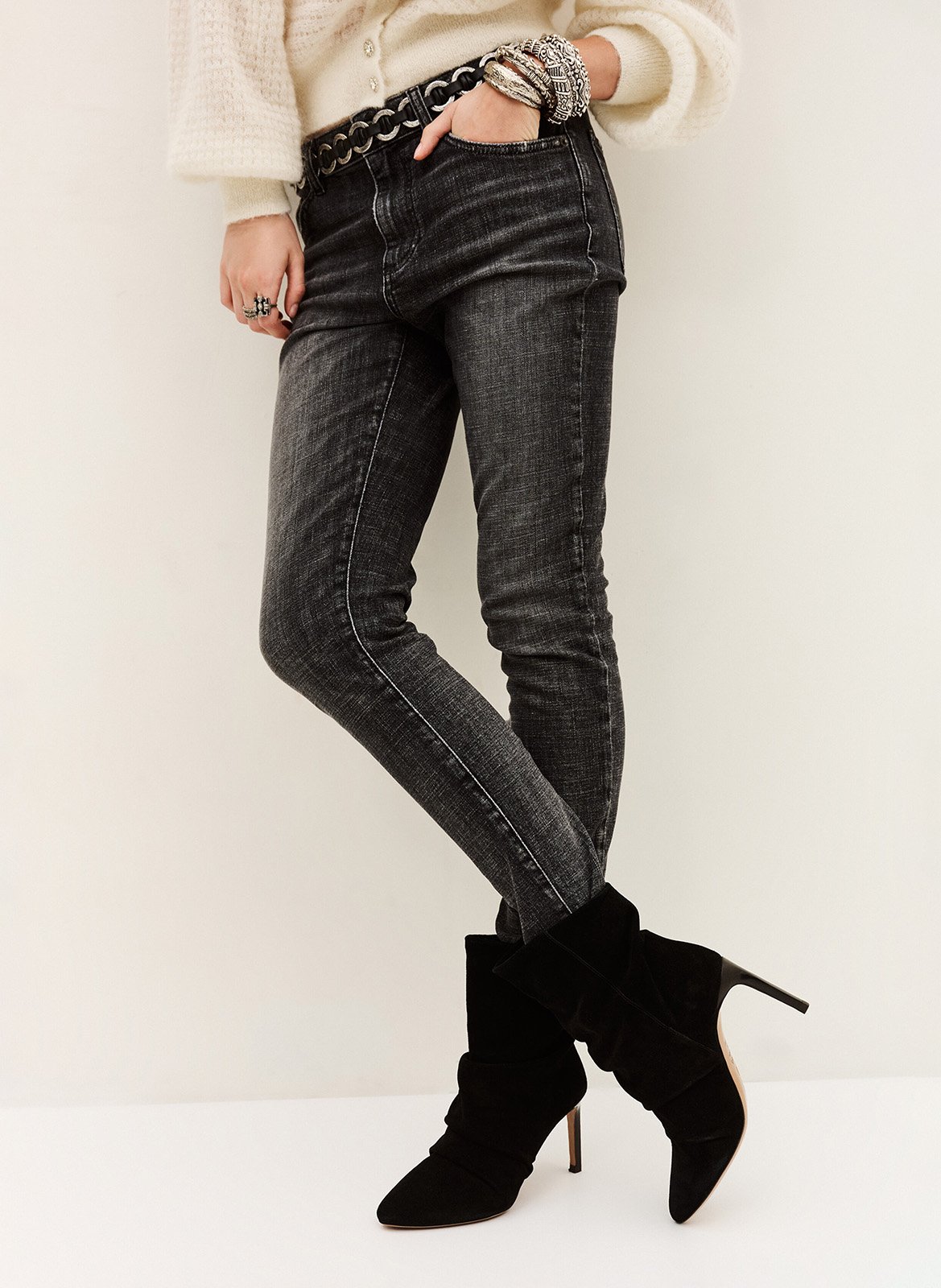 Ruched Suede Leather Ankle Boots BA&SH Black