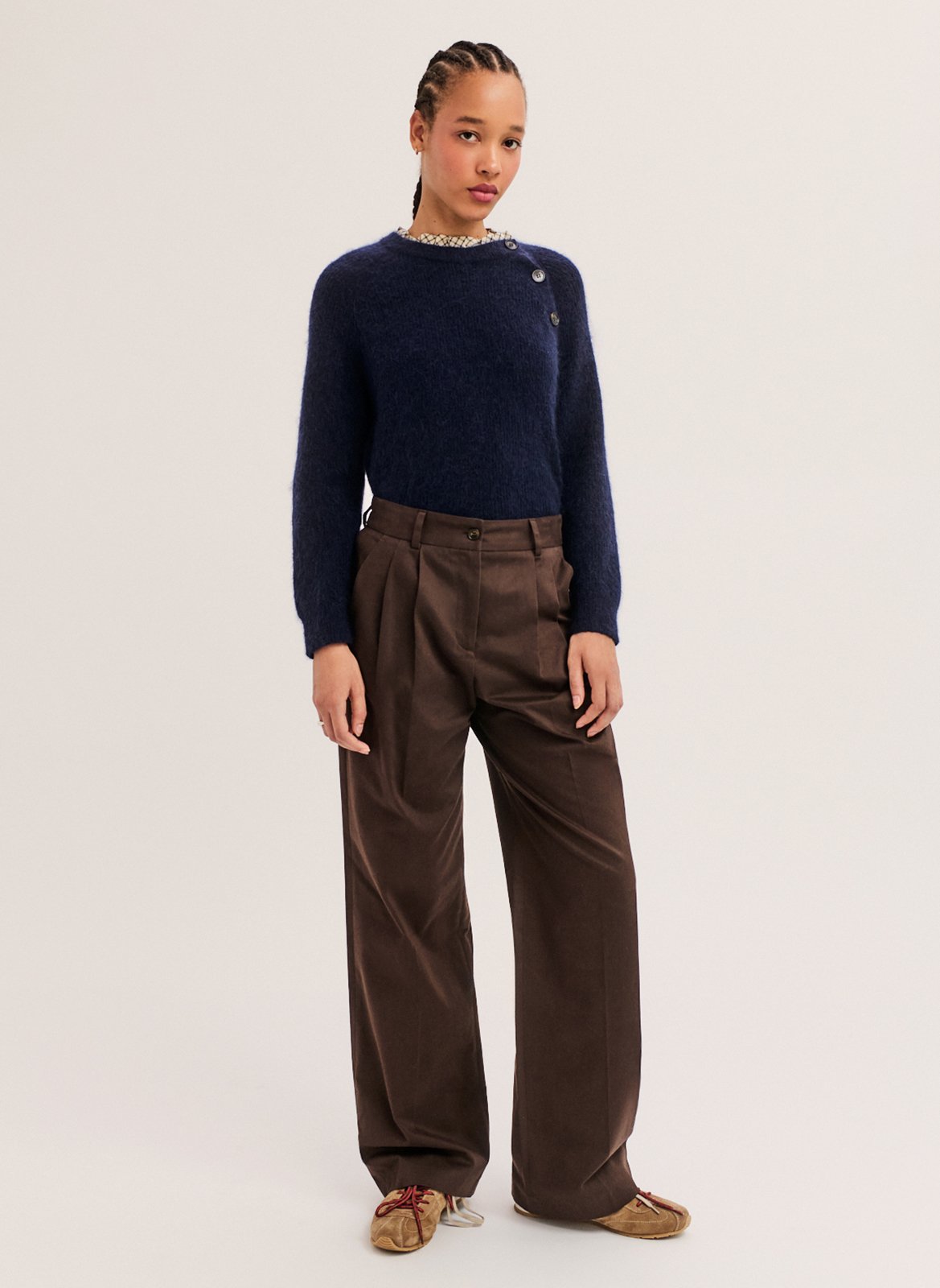 Wide-leg cotton-blend pants PABLO Brown