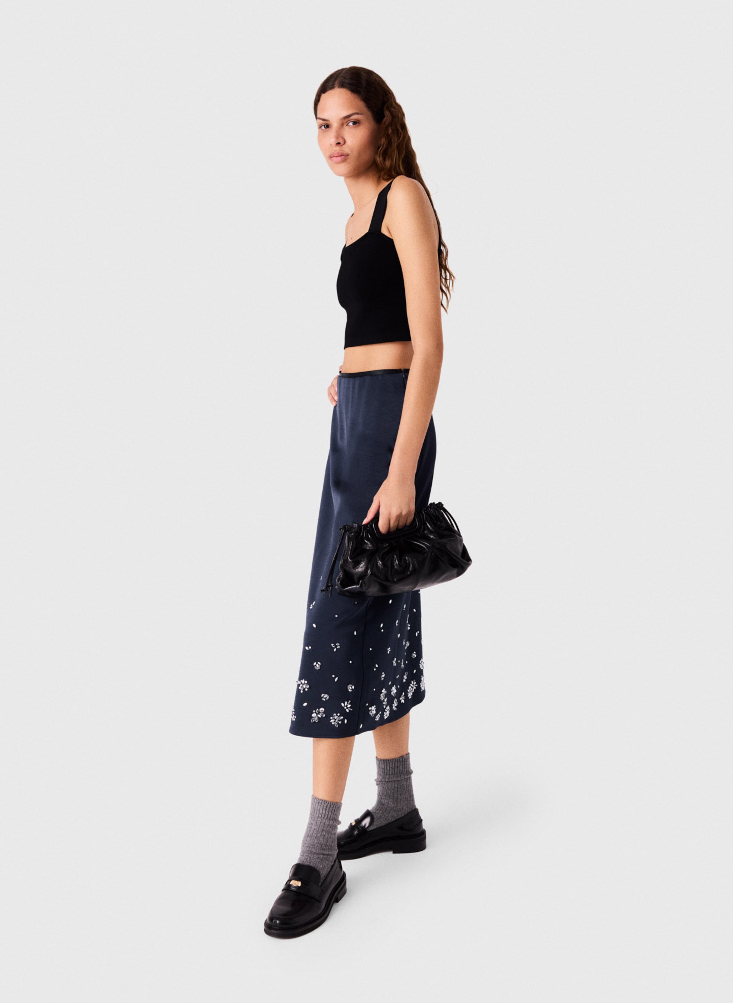 Jupe midi évasée MAJE Bleu