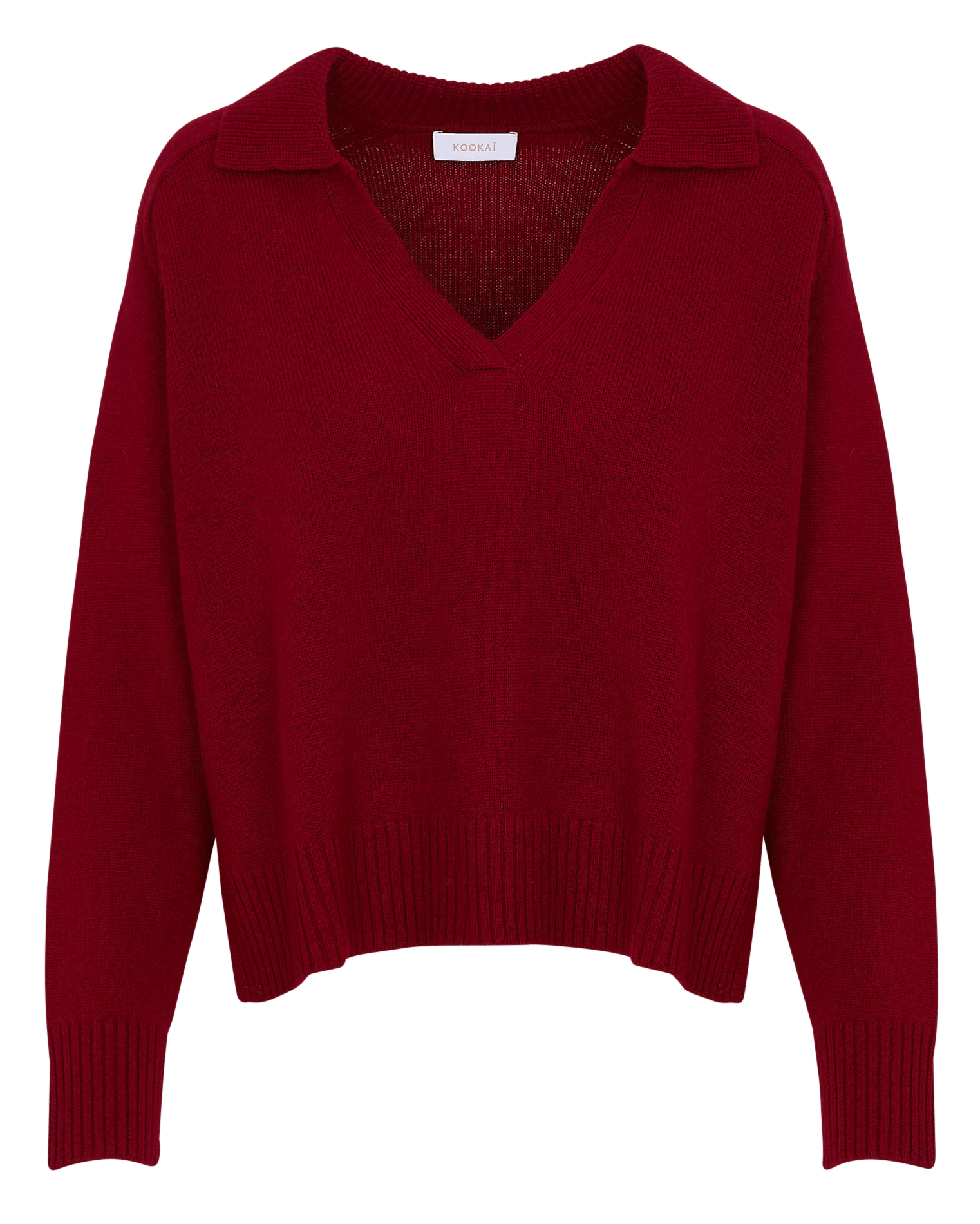 Pull droit col polo en laine et cachemire KOOKAI Rouge