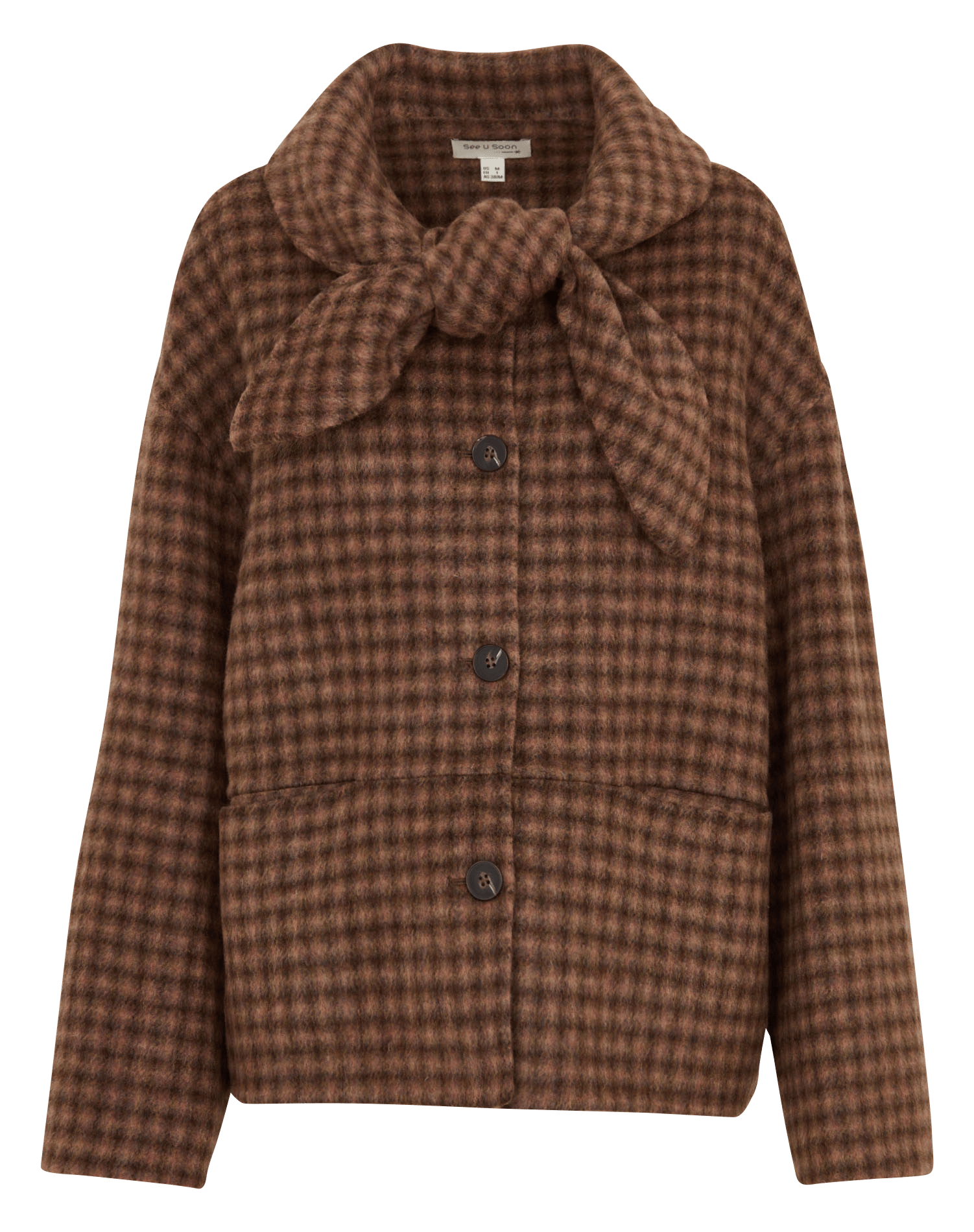 Manteau oversize à carreaux en laine mélangée SEE U SOON Marron