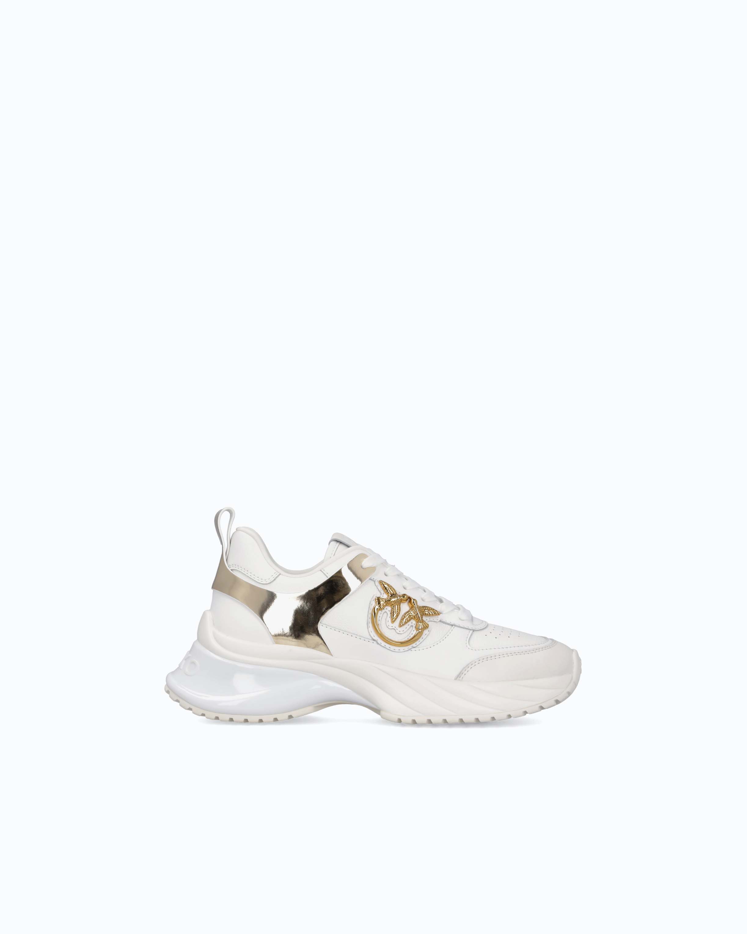 Ariel leather-effect sneakers with mirrored finish details PINKO White