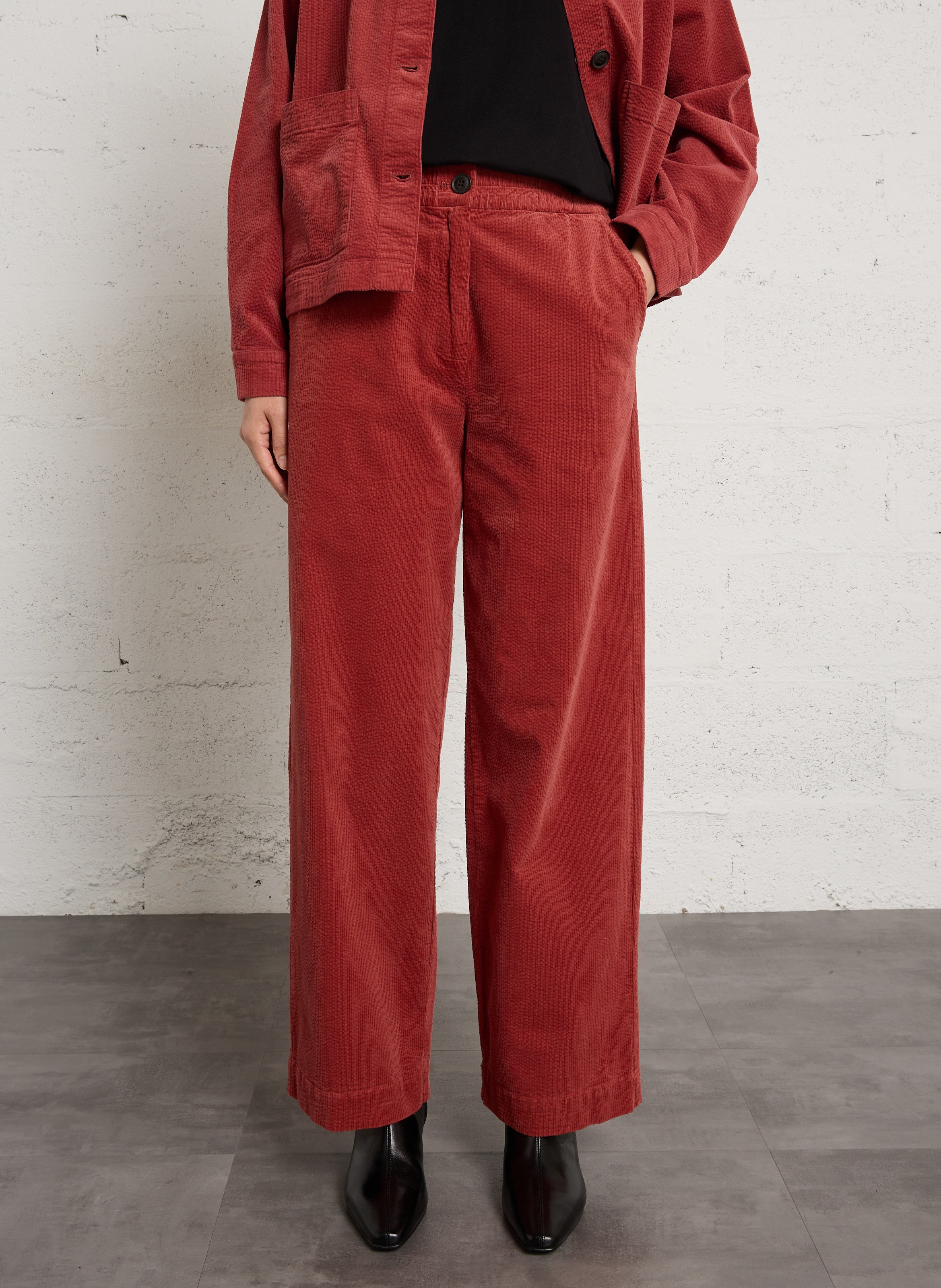 Pantalon large velours côtelé en coton mélangé NICE THINGS Rose