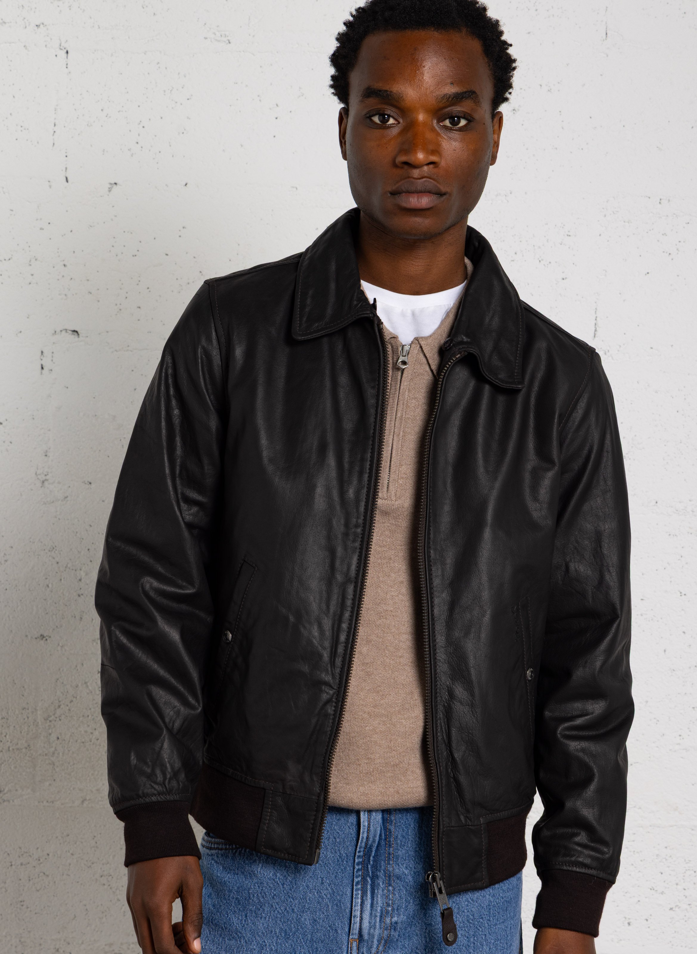 Gerade geschnittener Lederblouson SCHOTT Braun