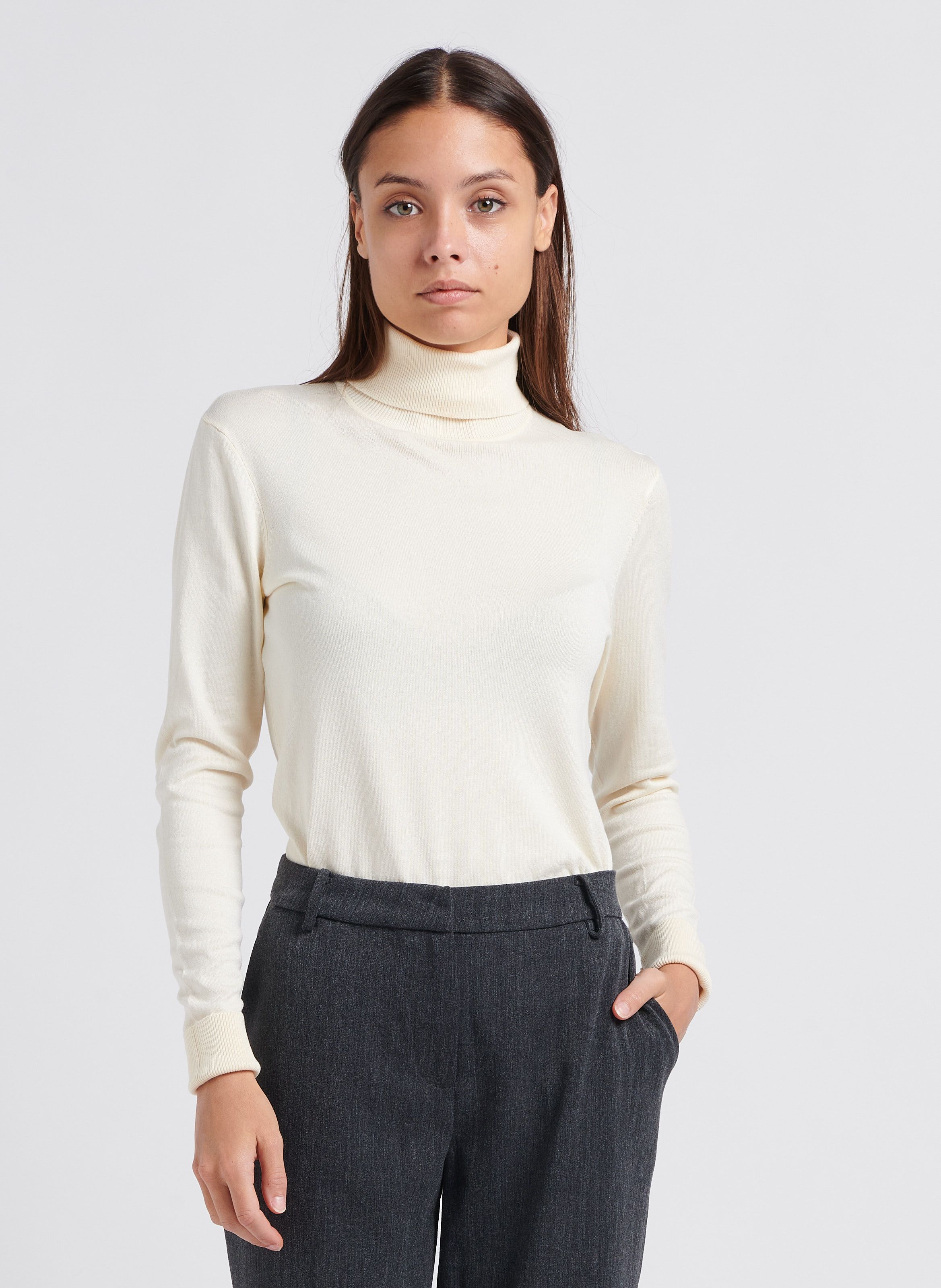 Pull col outlet roulé maille femme