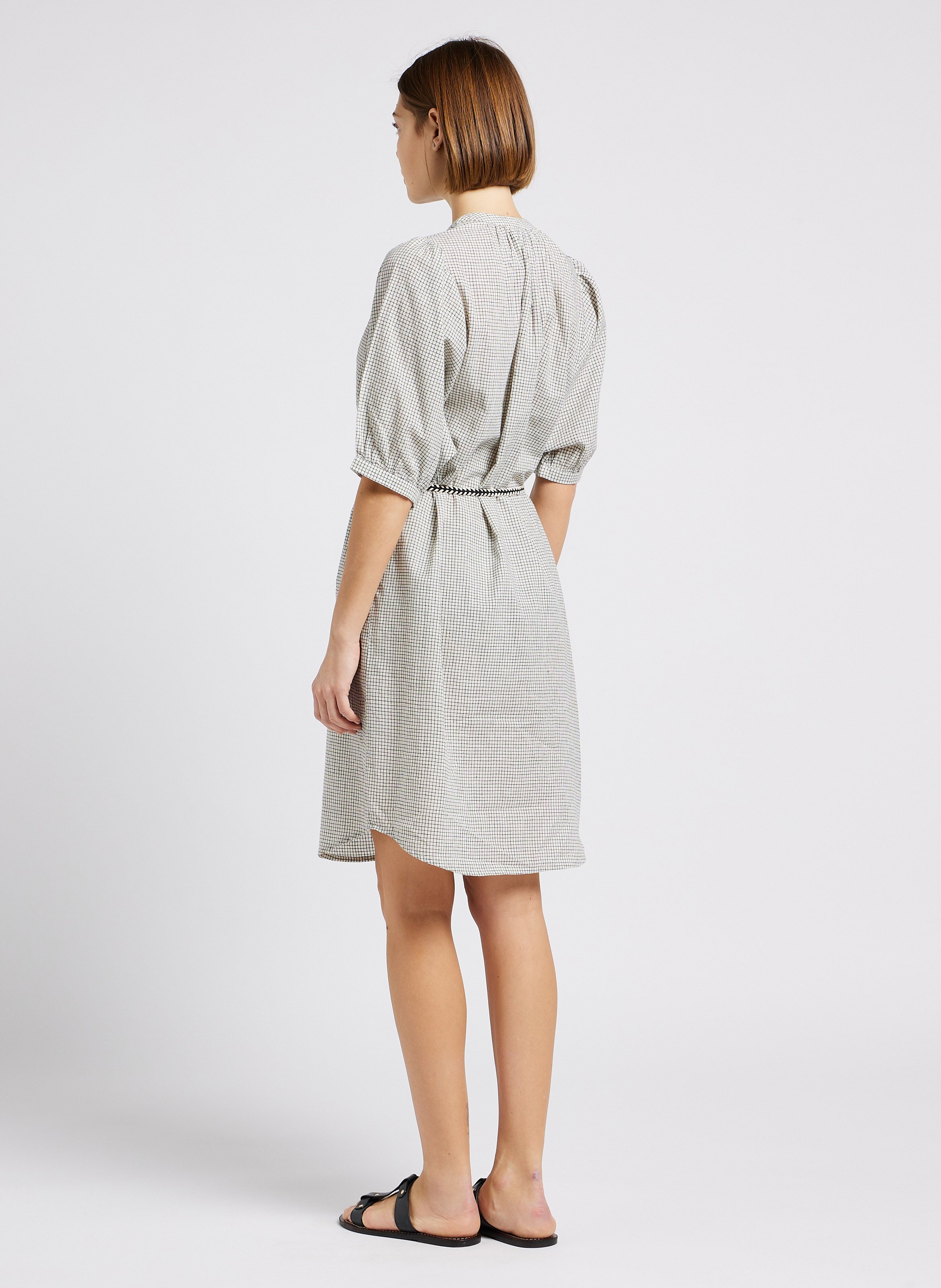 Weites Baumwoll-Hemdkleid mit Rundhalsausschnitt und Karomuster EMILE ET IDA Schwarz