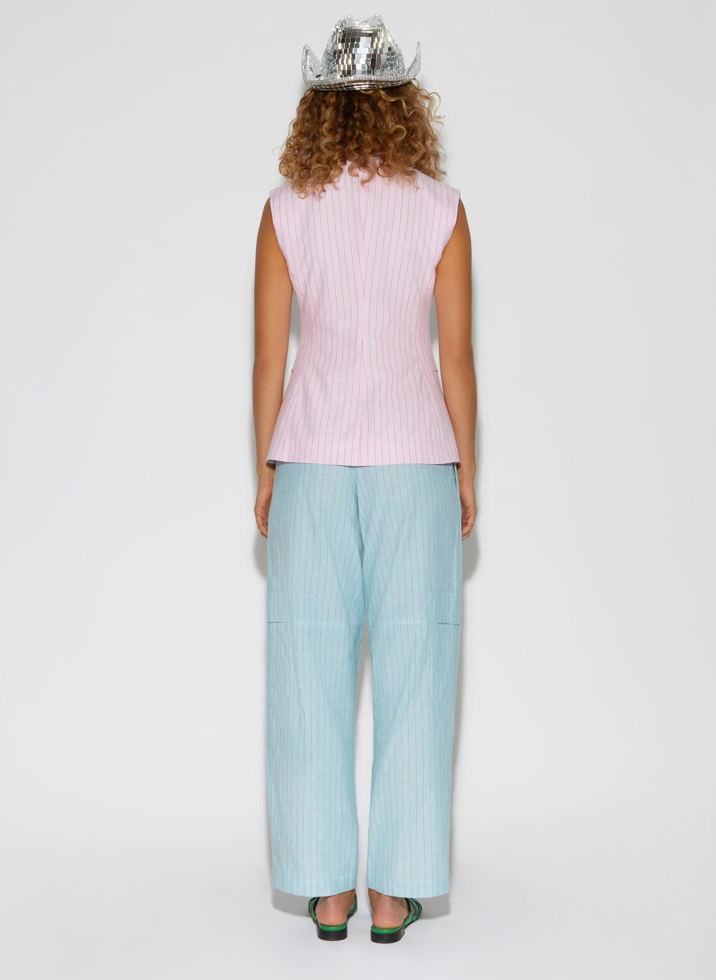 Cotton and linen striped cargo pants ROSEANNA Green