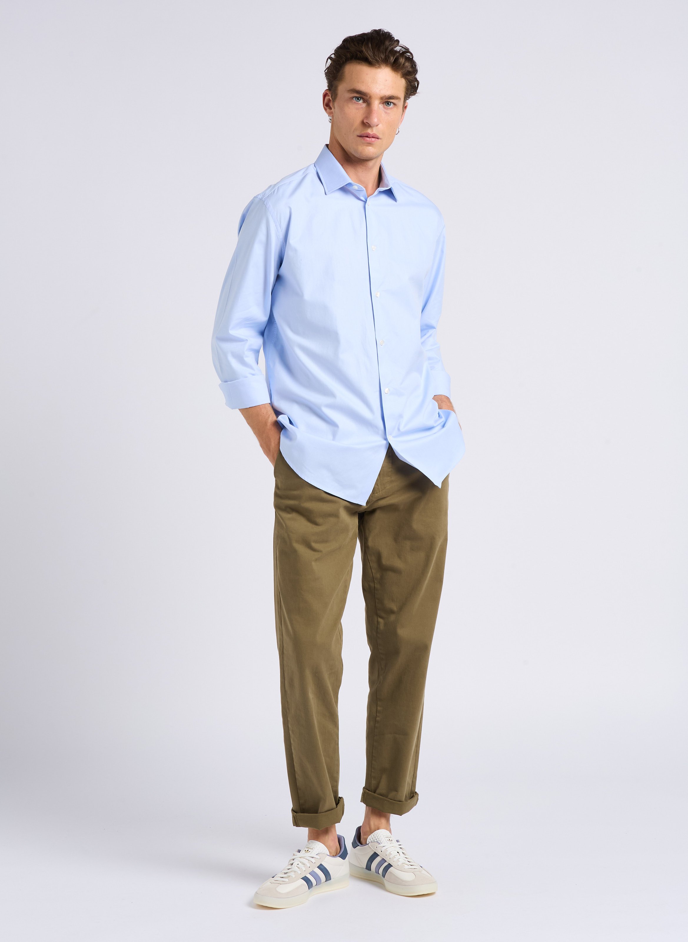 Straight cotton shirt with classic collar AU PRINTEMPS PARIS Blue