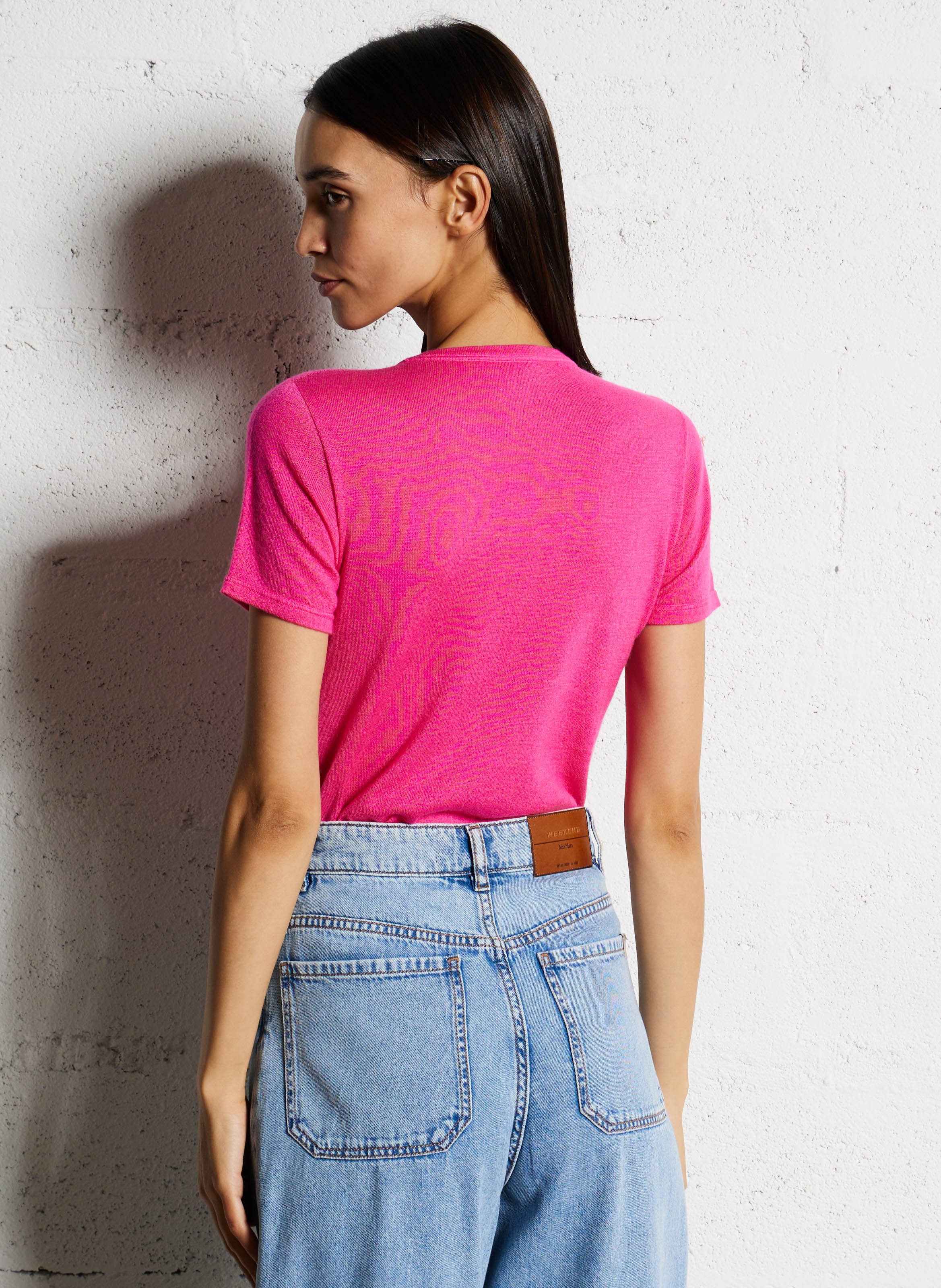 Pull manches courtes en cachemire Rose