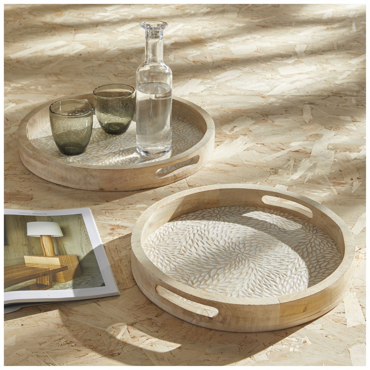 Lot de 2 plateaux arrondis en bois FACTORY Beige