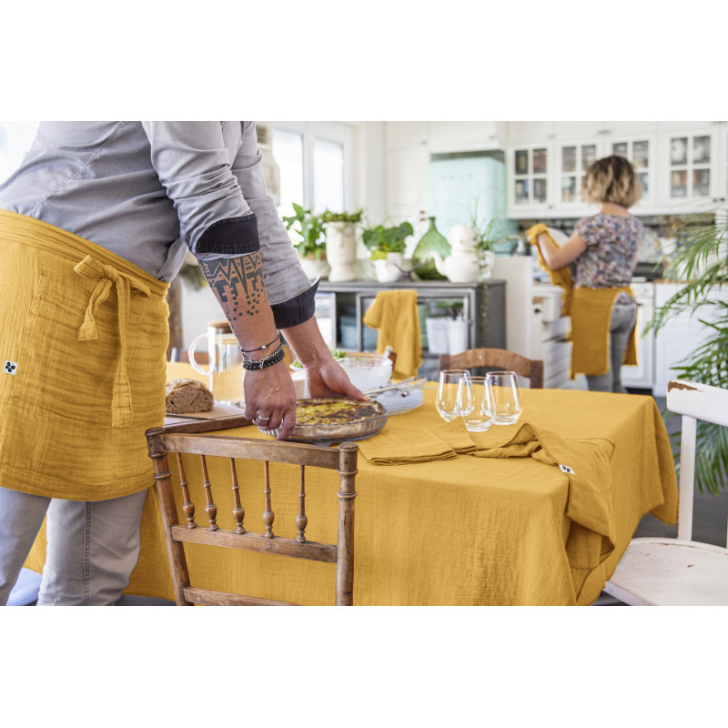 Cotton gauze tablecloth L'EFFET PAPILLON Yellow