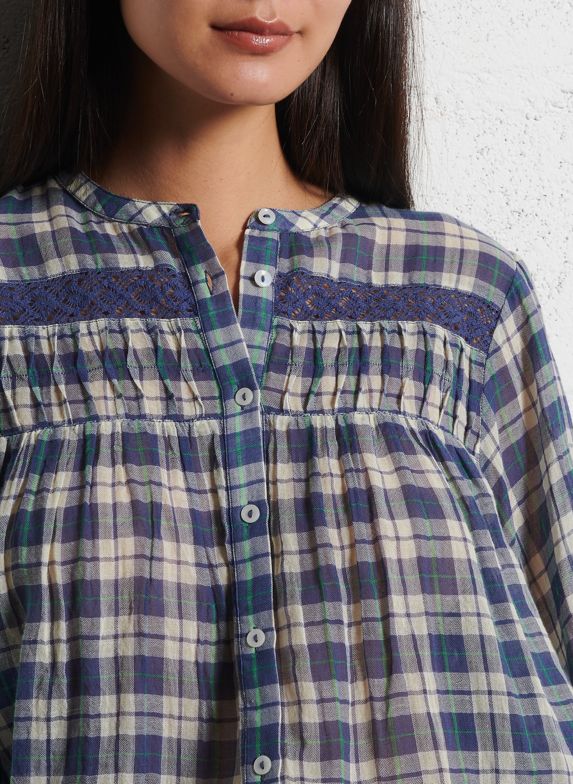 Round-neck checked blouse LOUISE MISHA Blue