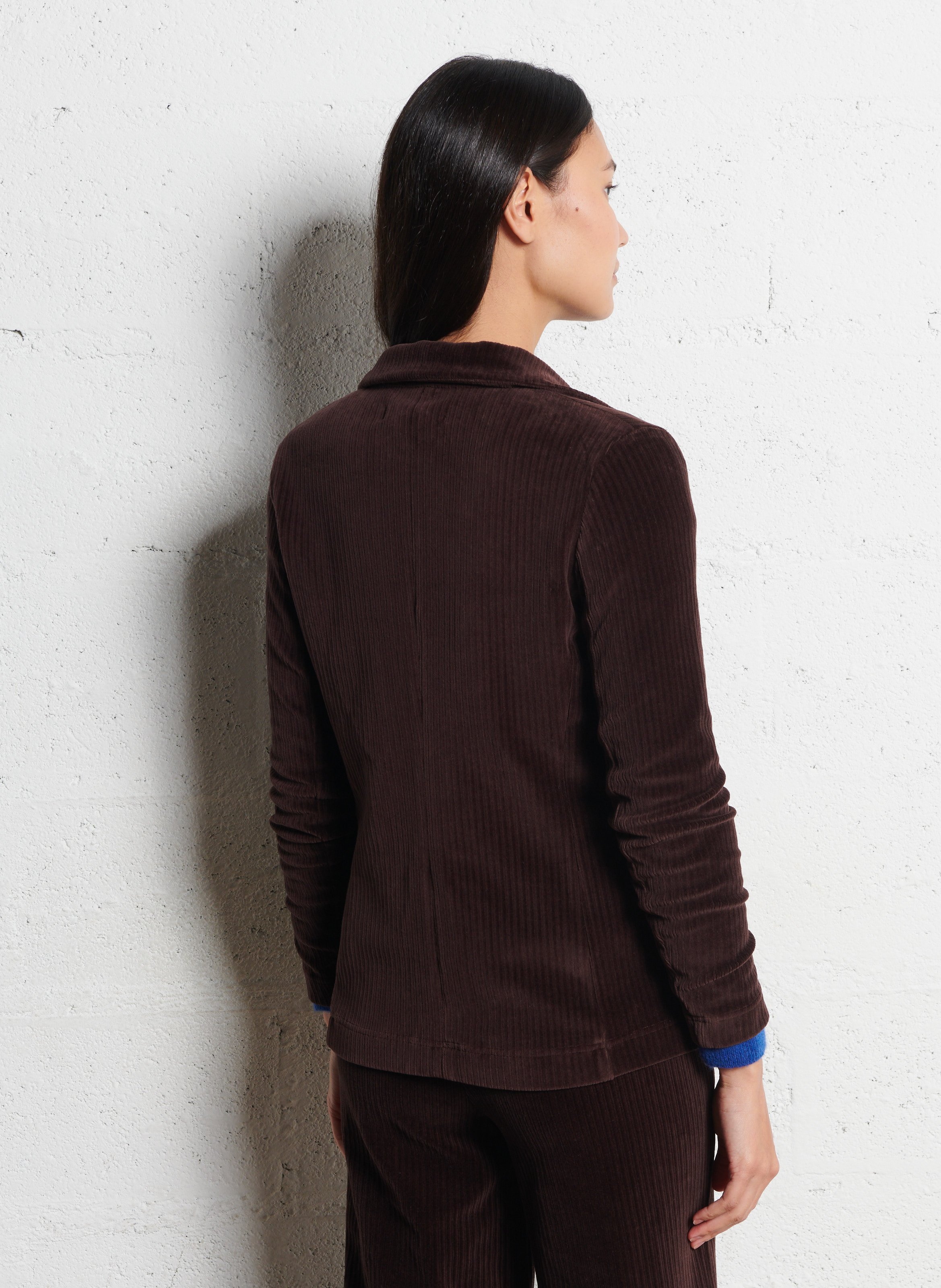 Veste droite col tailleur en velours côtelé NICE THINGS Marron