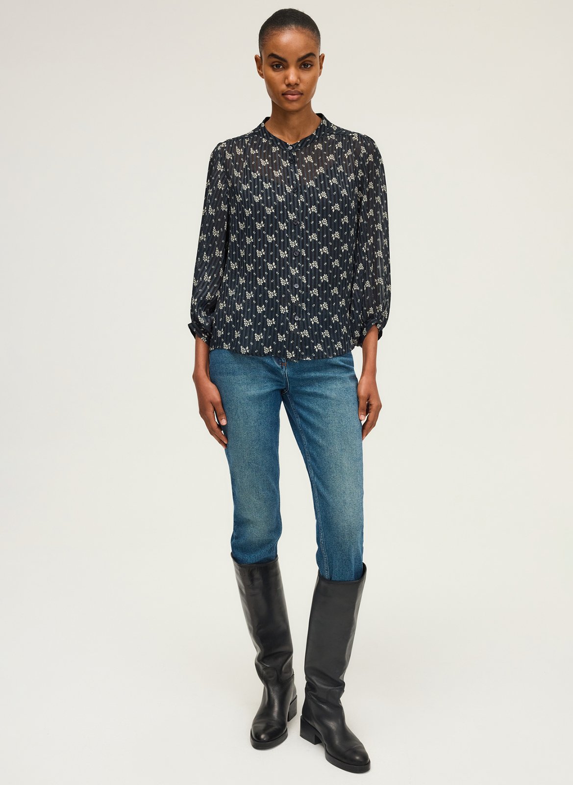 Round neck blouse with floral print PABLO Blue