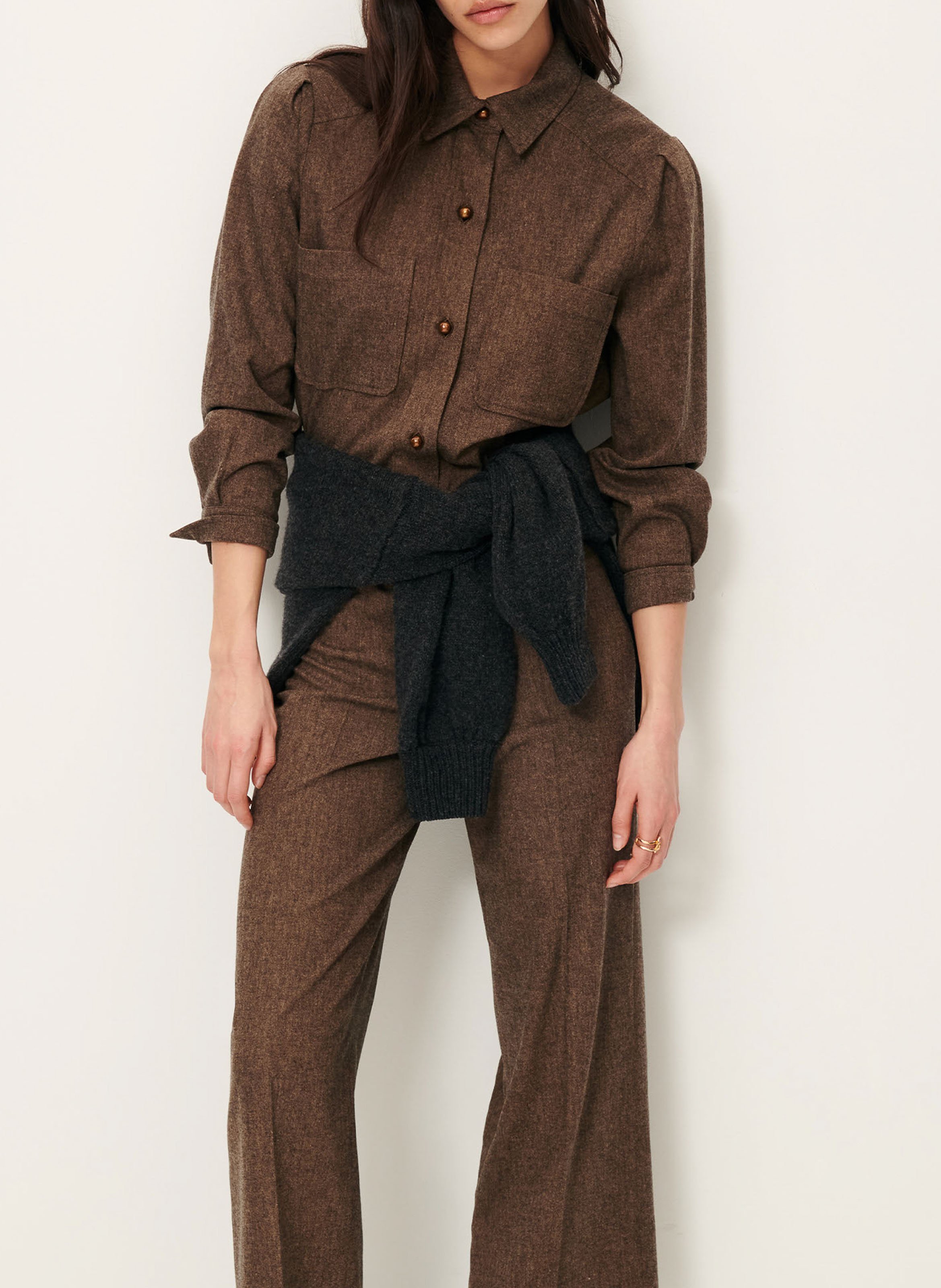 Chemise courte unie à poches plaquées SESSUN Marron