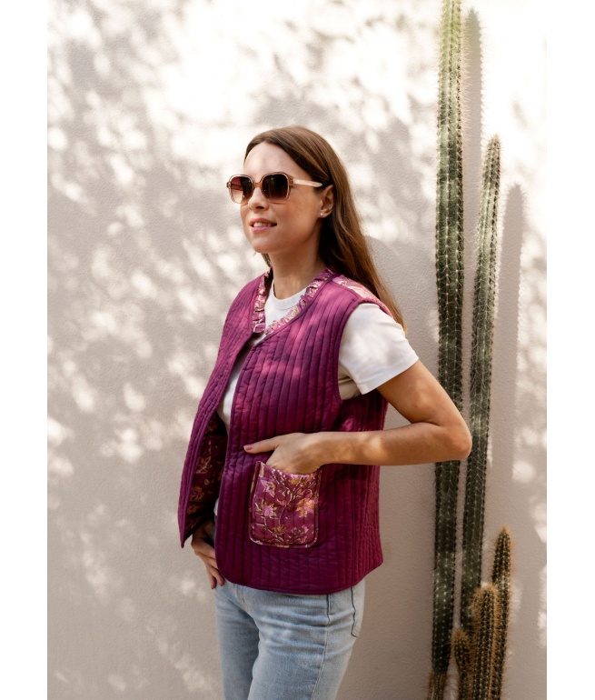 Quilted Sleeveless Printed Annaya Vest BINDI ATELIER Purple