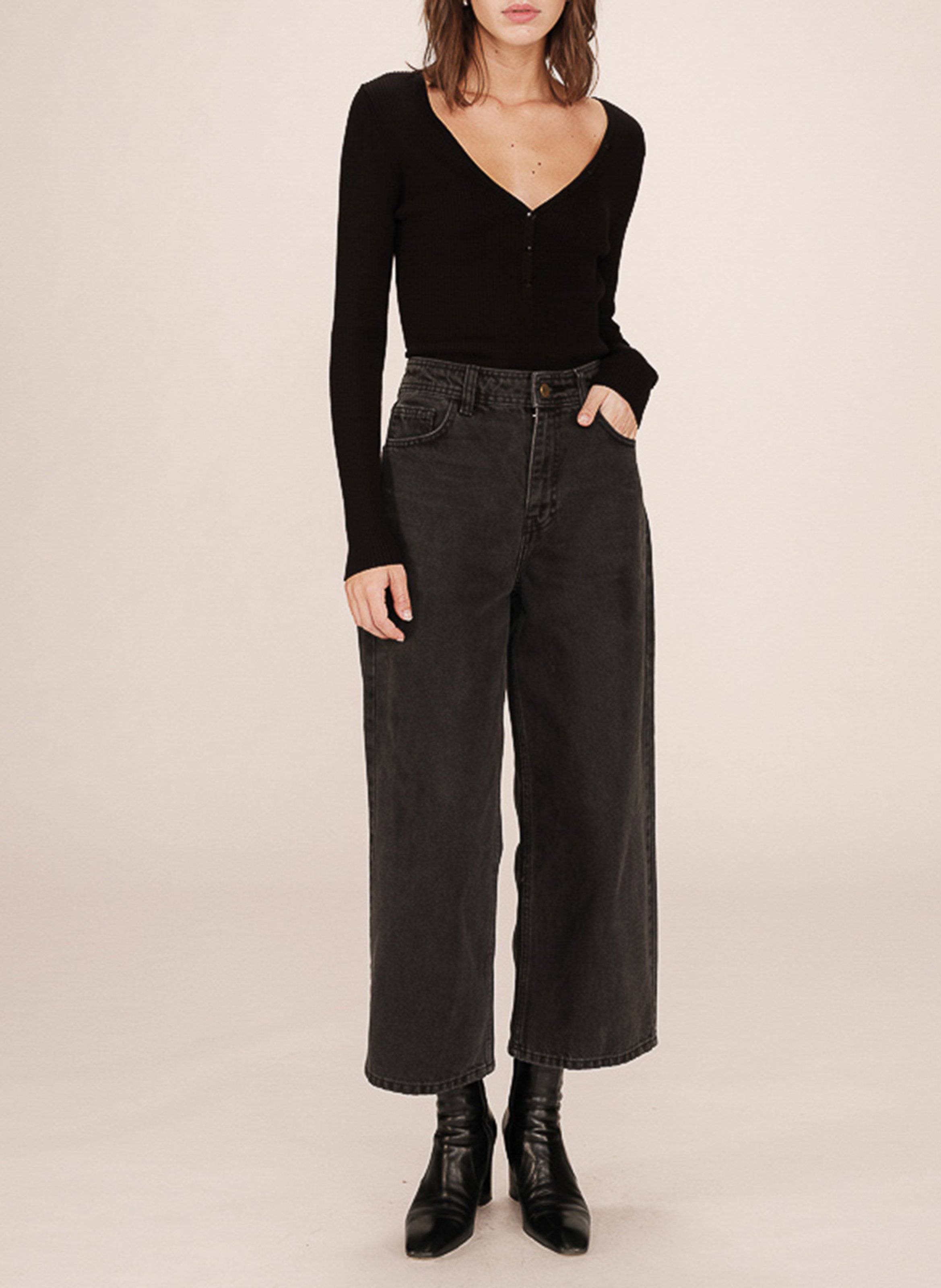 Cotton straight jeans GRACE ET MILA Black
