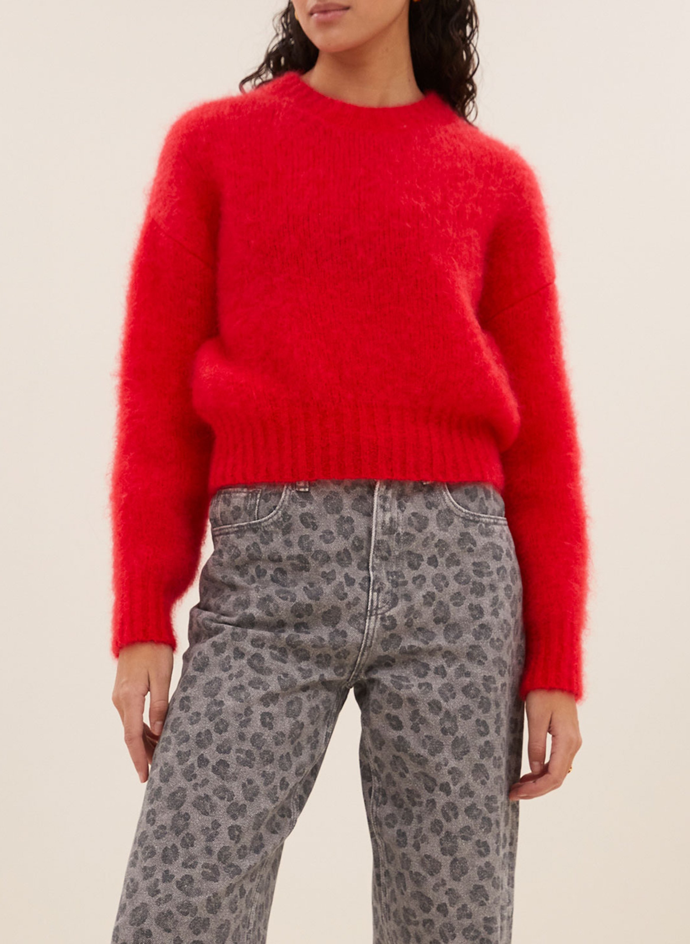 Pull ample uni en laine mélangée BY BAR Rouge