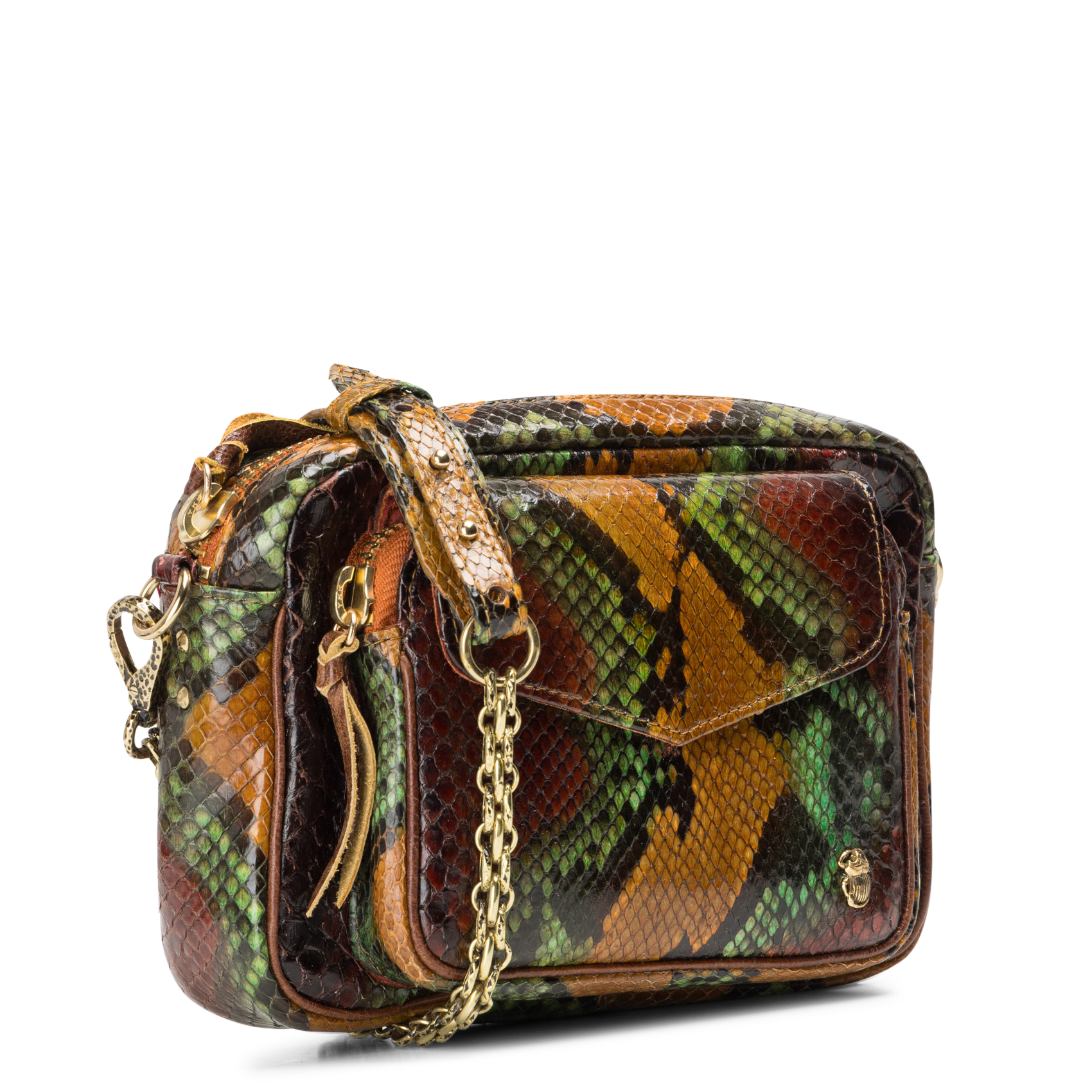 Sac bandoulière en cuir pyton mélangé CLARIS VIROT Marron