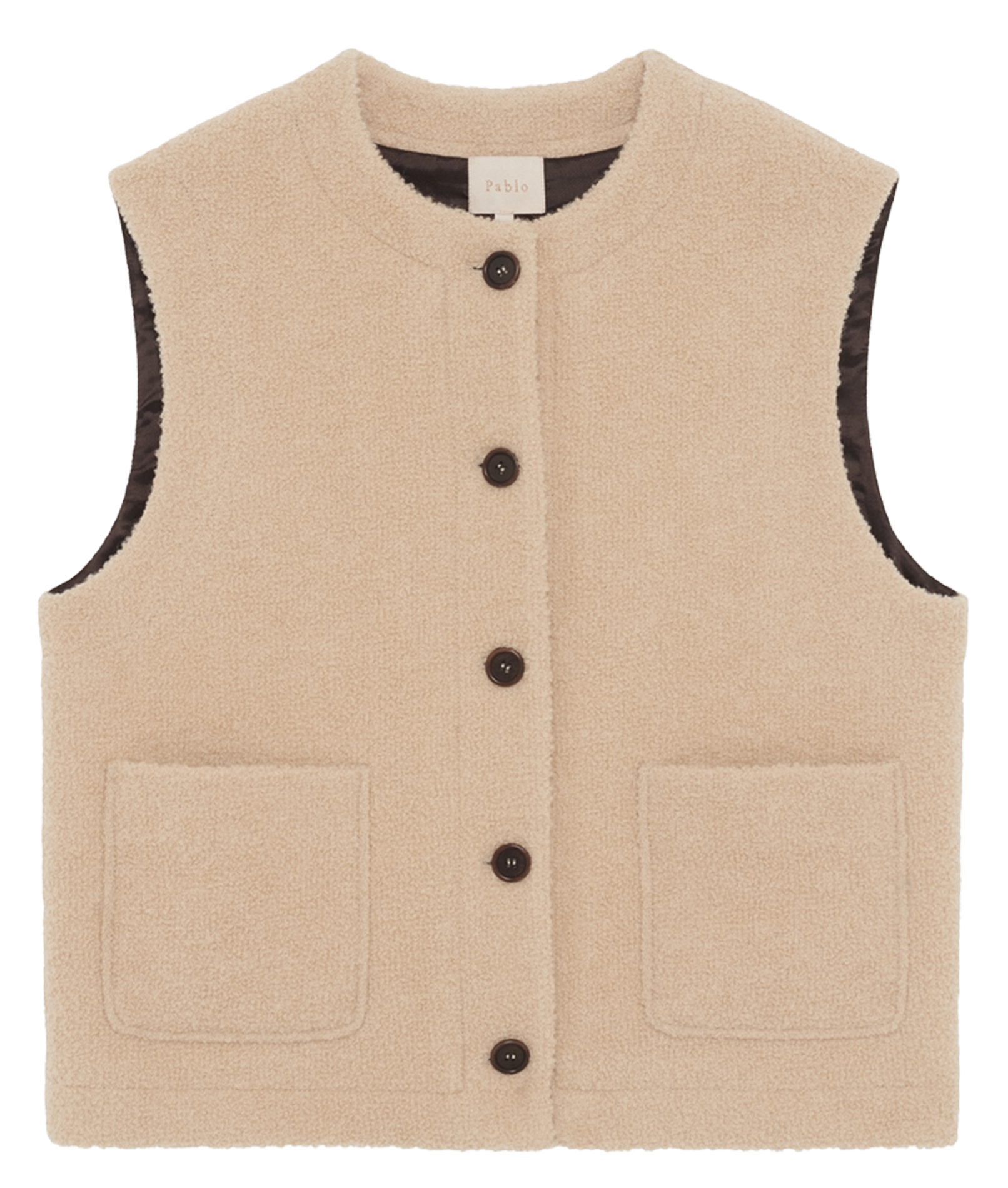 Round-neck mixed-knit cardigan PABLO Beige