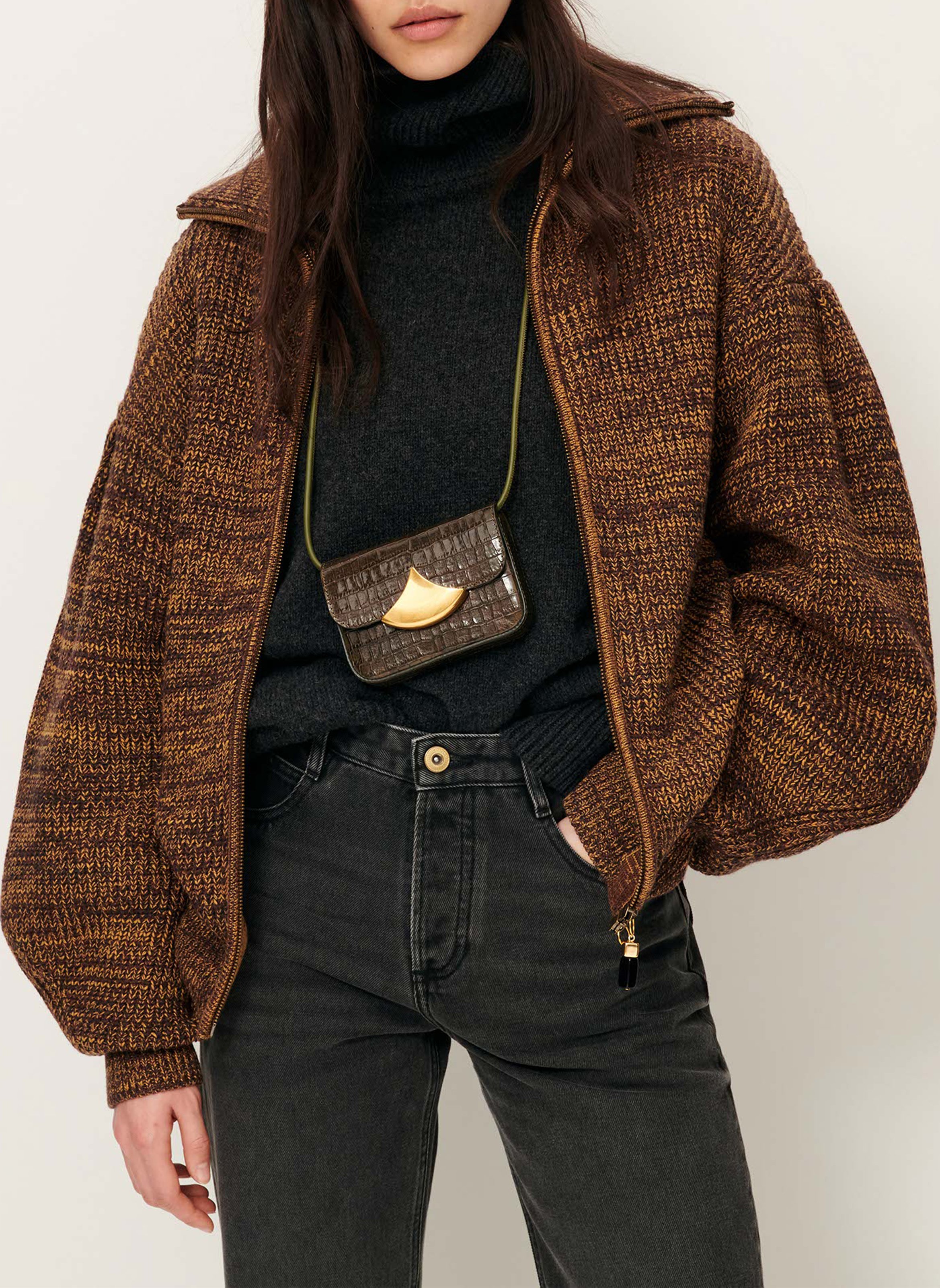 Gilet en maille droit col montant SESSUN Marron