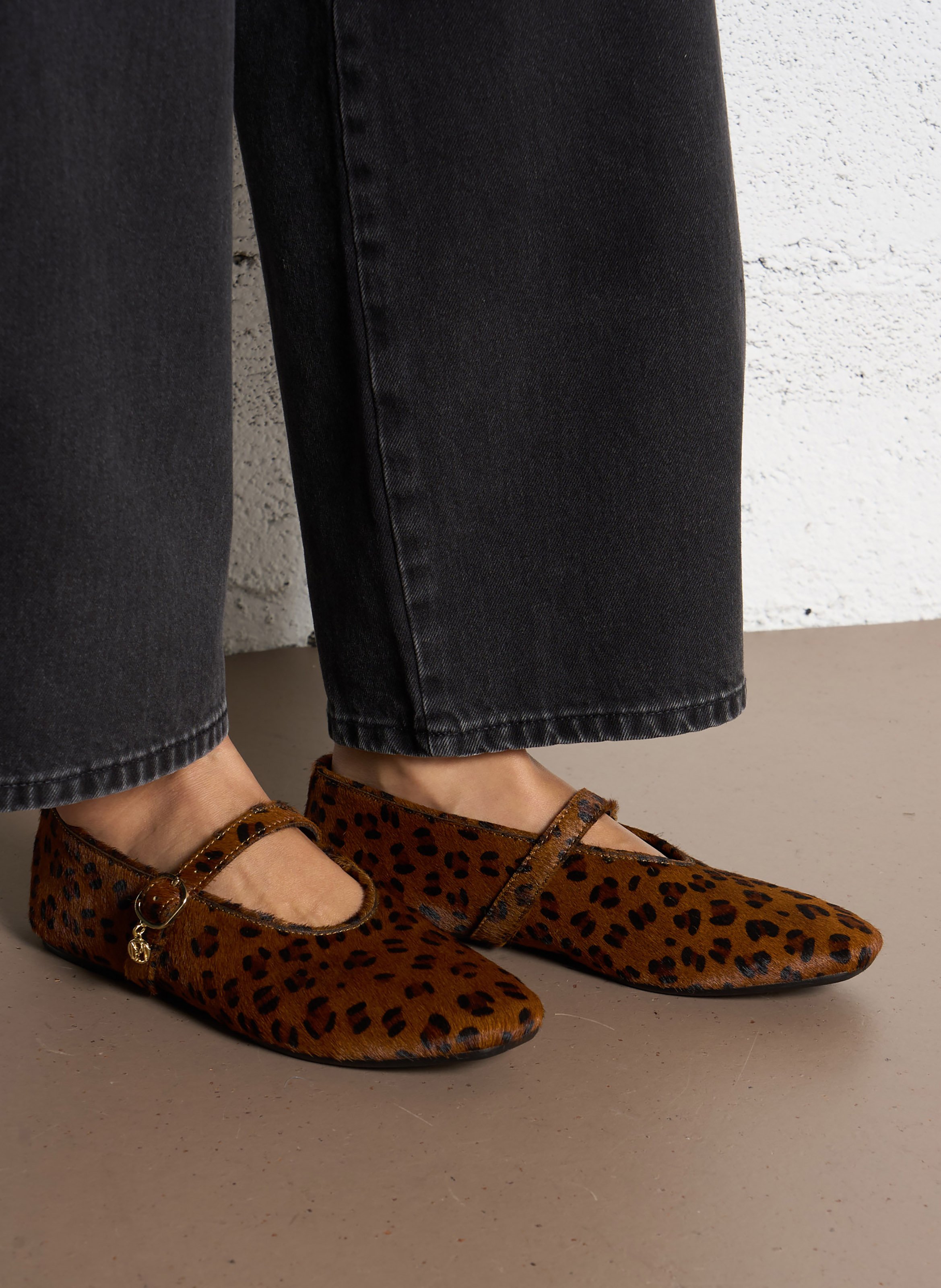 Leopard print leather ballet flats PETITE MENDIGOTE Beige